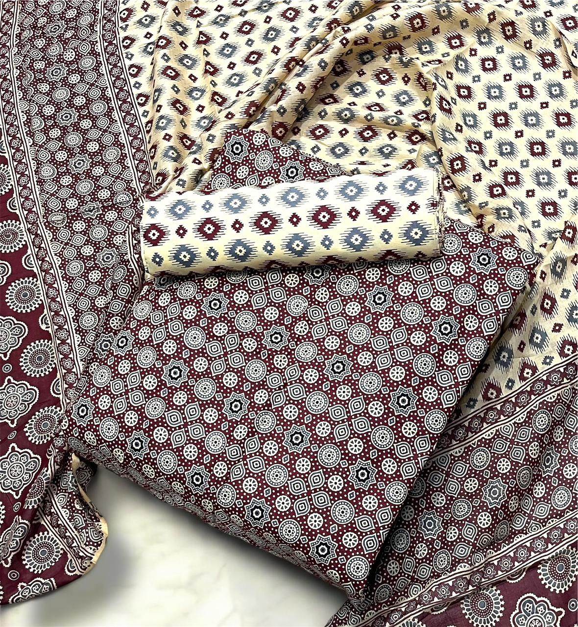 Ajrakh Printed Cotton Dress Material