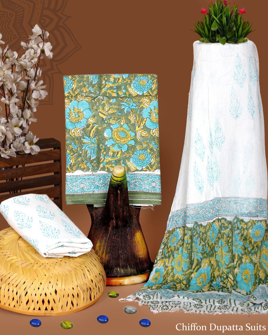 Hand block printed cotton dress materials