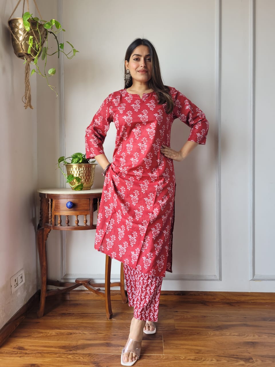 Hand Block Printed Stitched Cotton Kurti with Pant Set