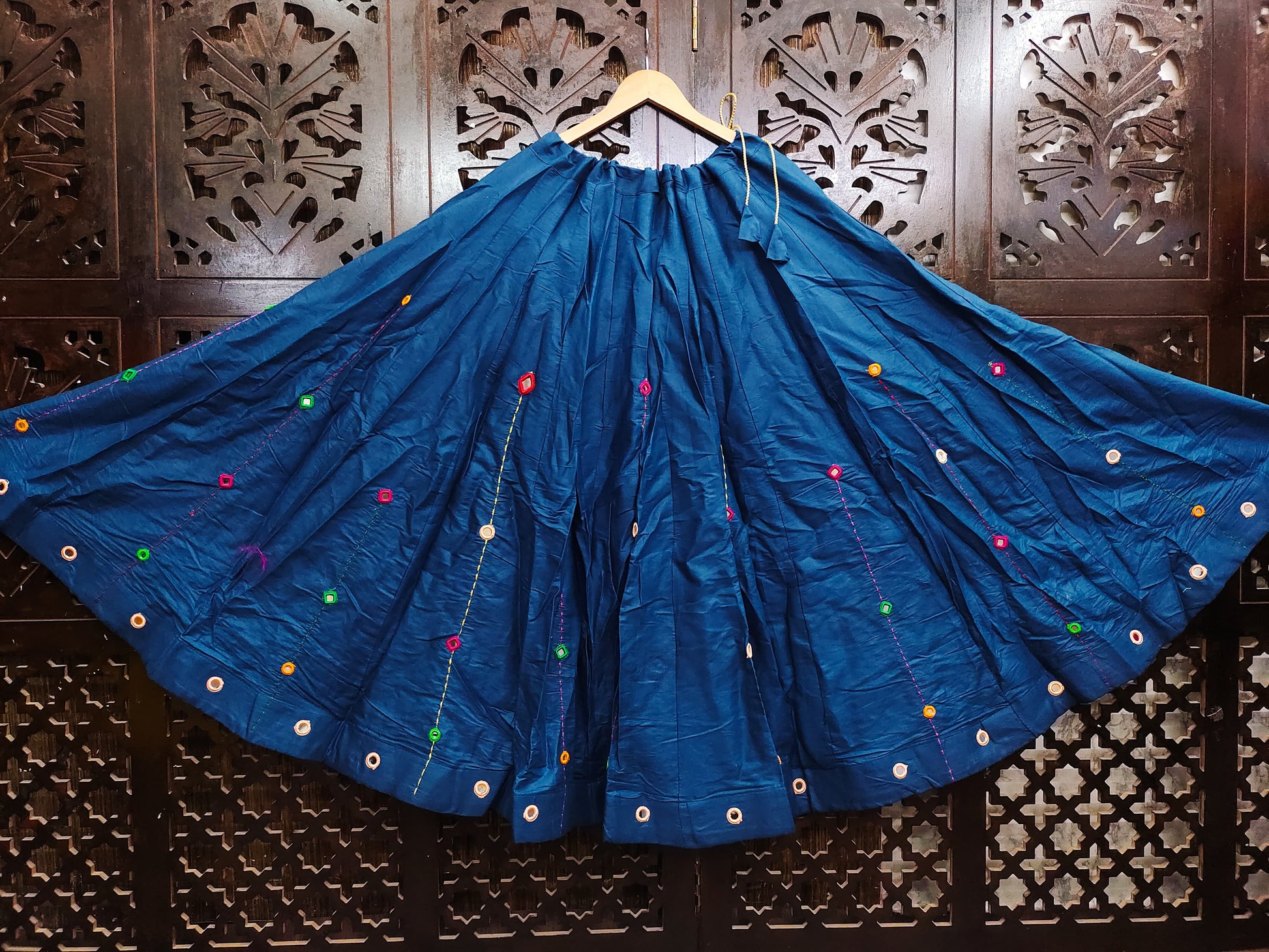 Rayon Cotton Skirt With Multicolour Mirror Work