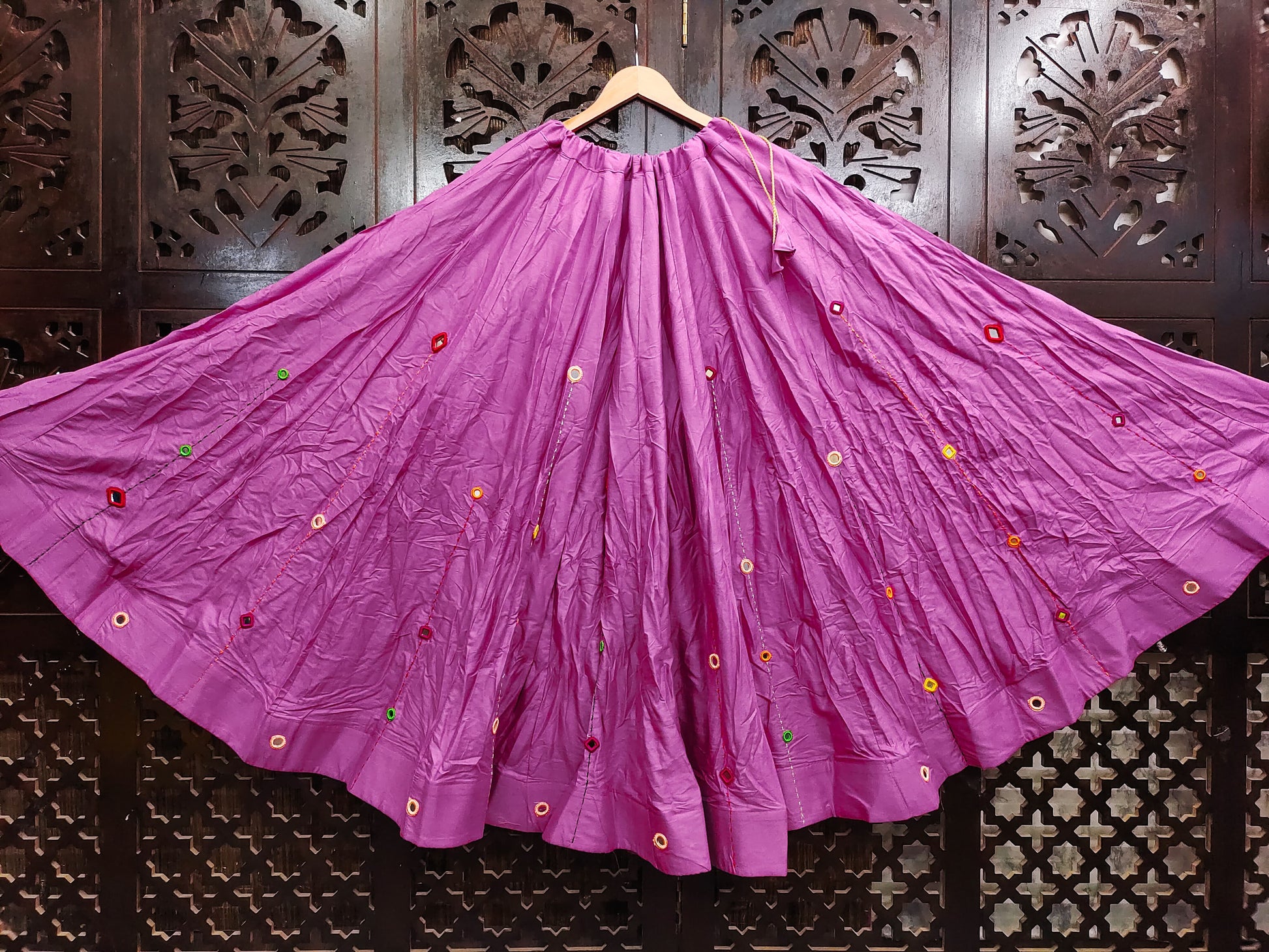 Rayon Cotton Skirt With Multicolour Mirror Work