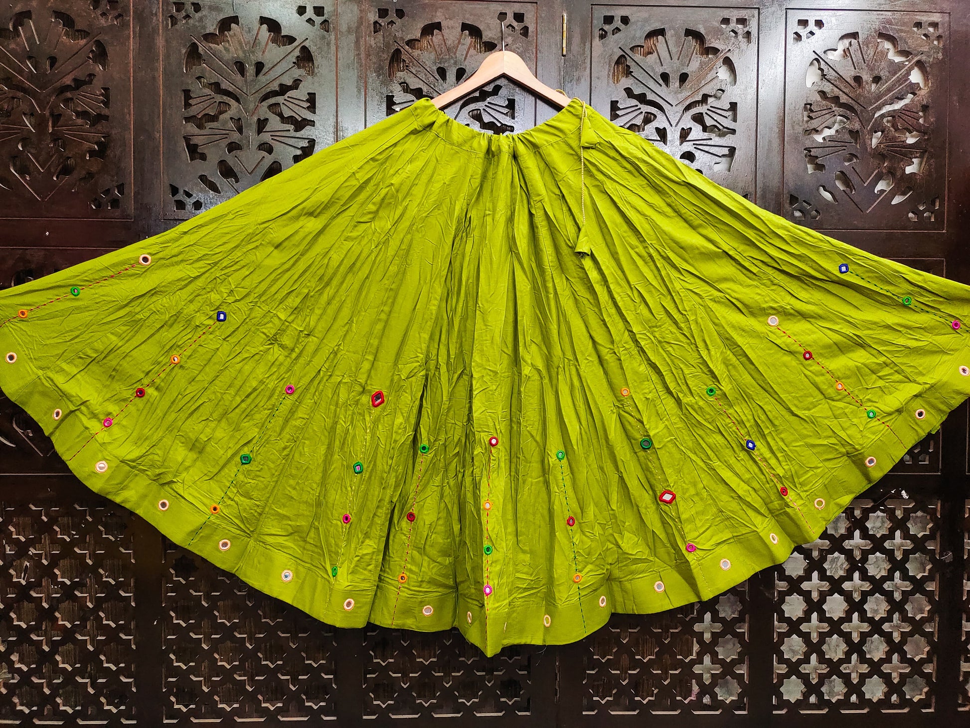 Rayon Cotton Skirt With Multicolour Mirror Work