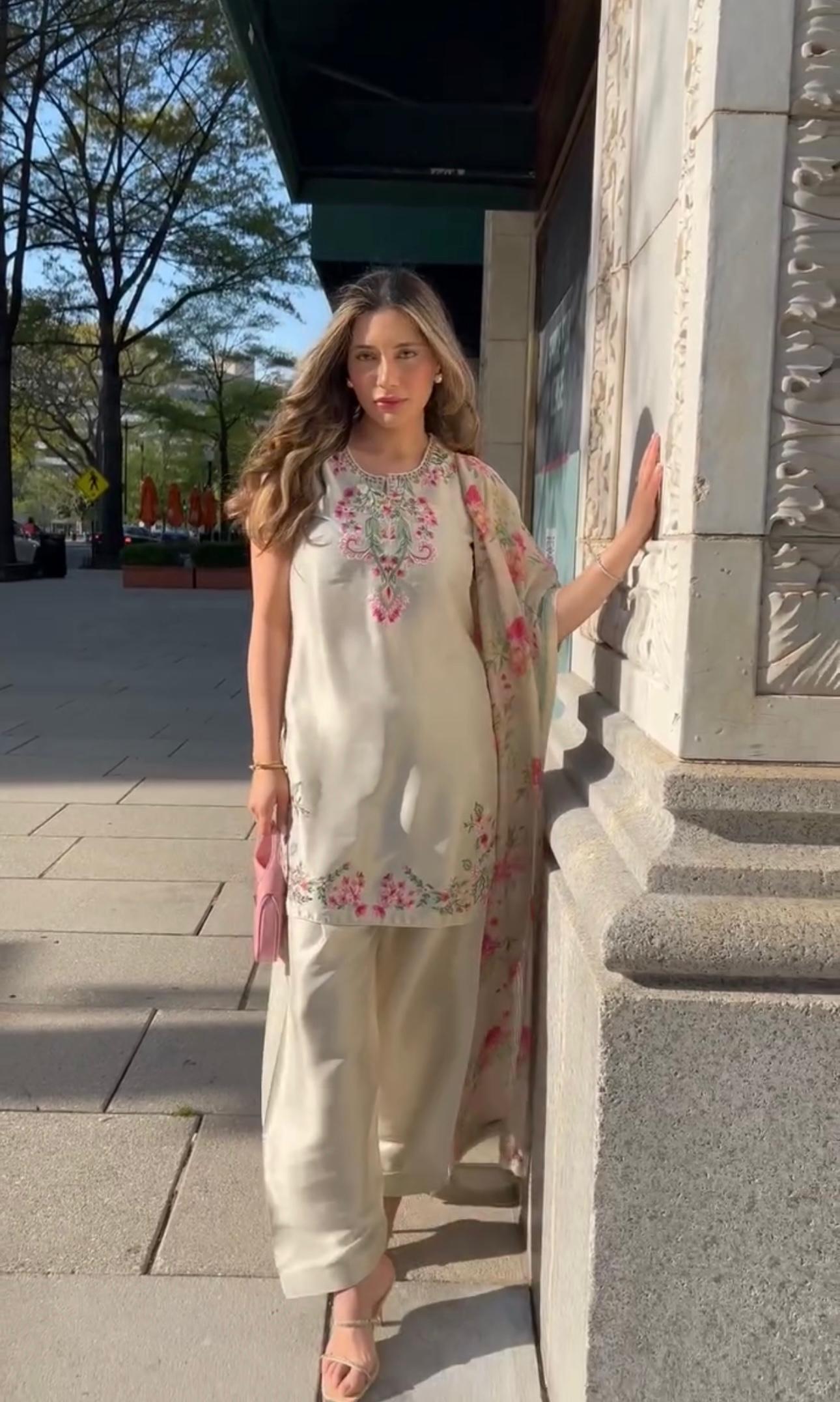 Party Wear Crepe Top & Farshi Palazzo With Printed Dupatta