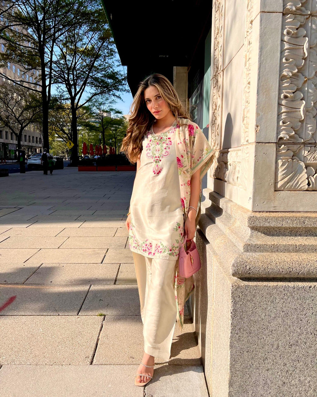 Party Wear Crepe Top & Farshi Palazzo With Printed Dupatta