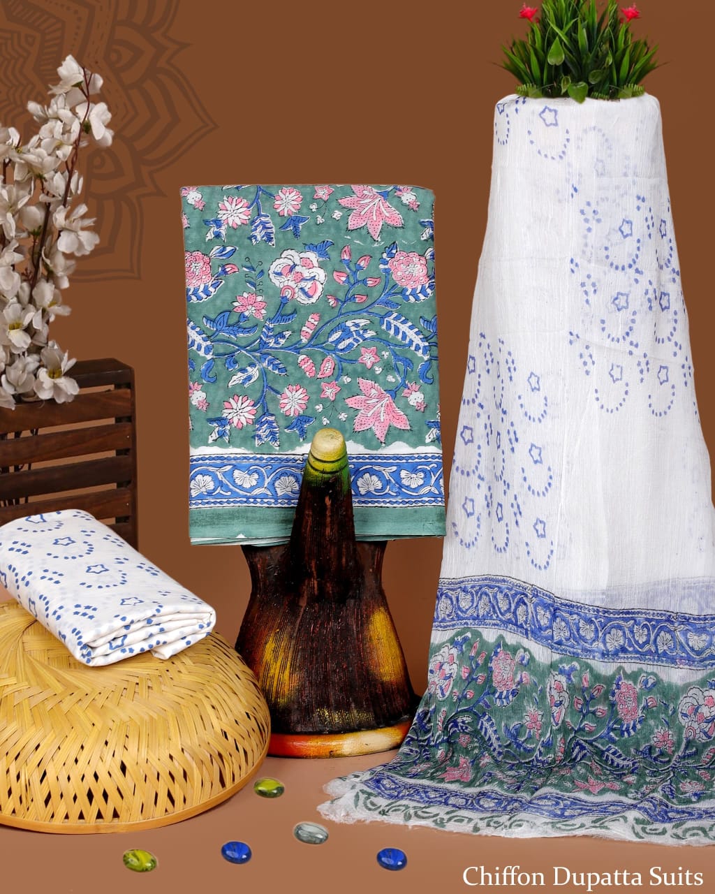 Hand block printed cotton dress material