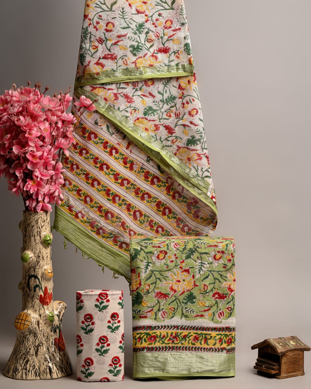 Bagru Hand Block Printed Linen / Cotton Dress Material