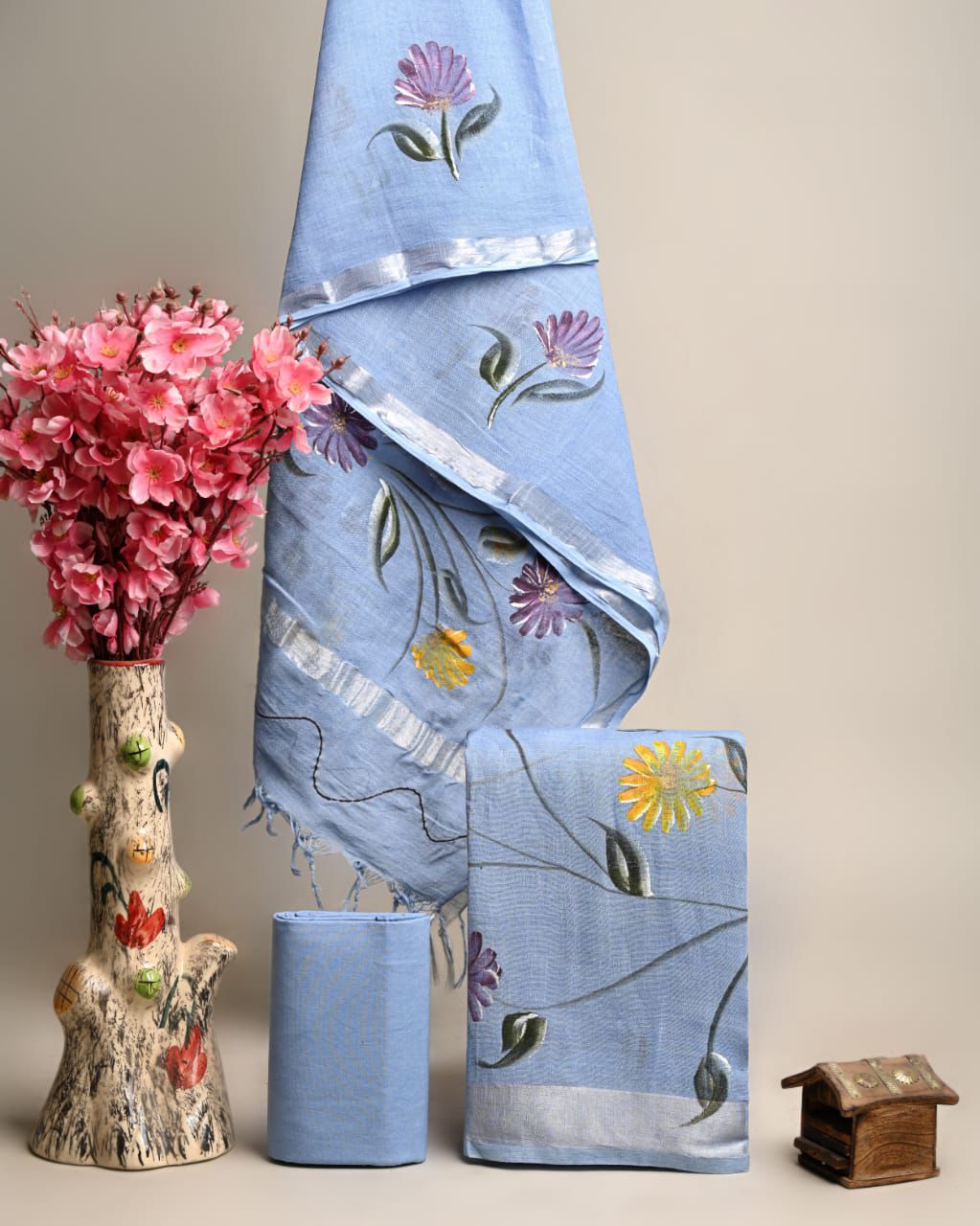 Bagru Hand Block Printed Linen / Cotton Dress Material