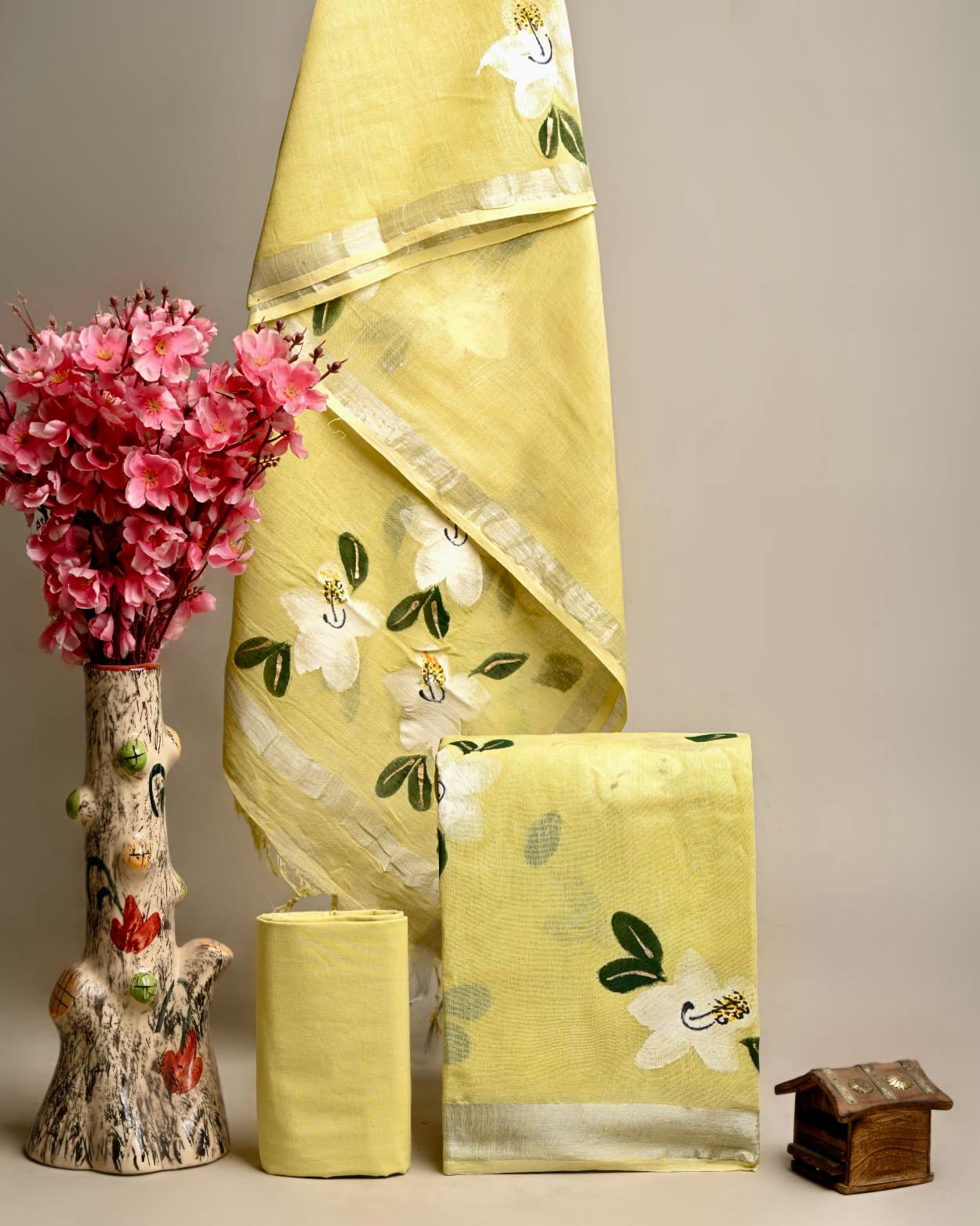 Bagru Hand Block Printed Linen / Cotton Dress Material