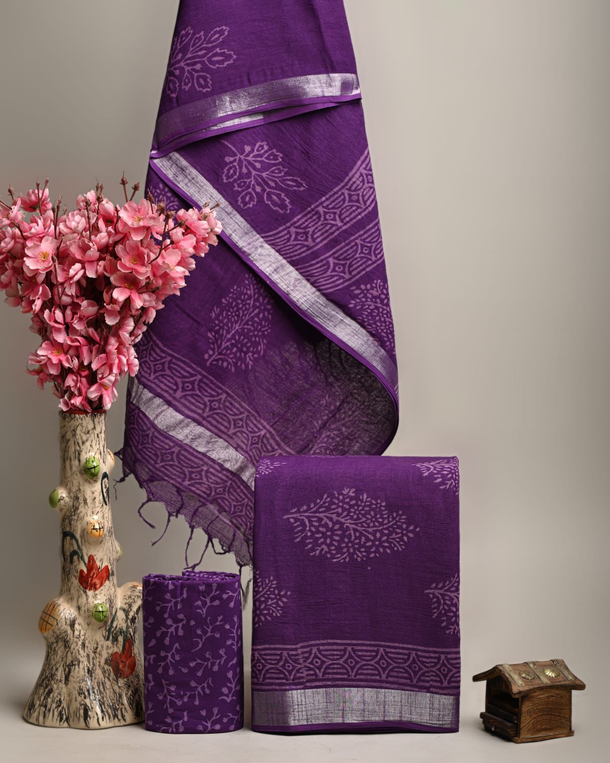 Bagru Hand Block Printed Linen / Cotton Dress Material