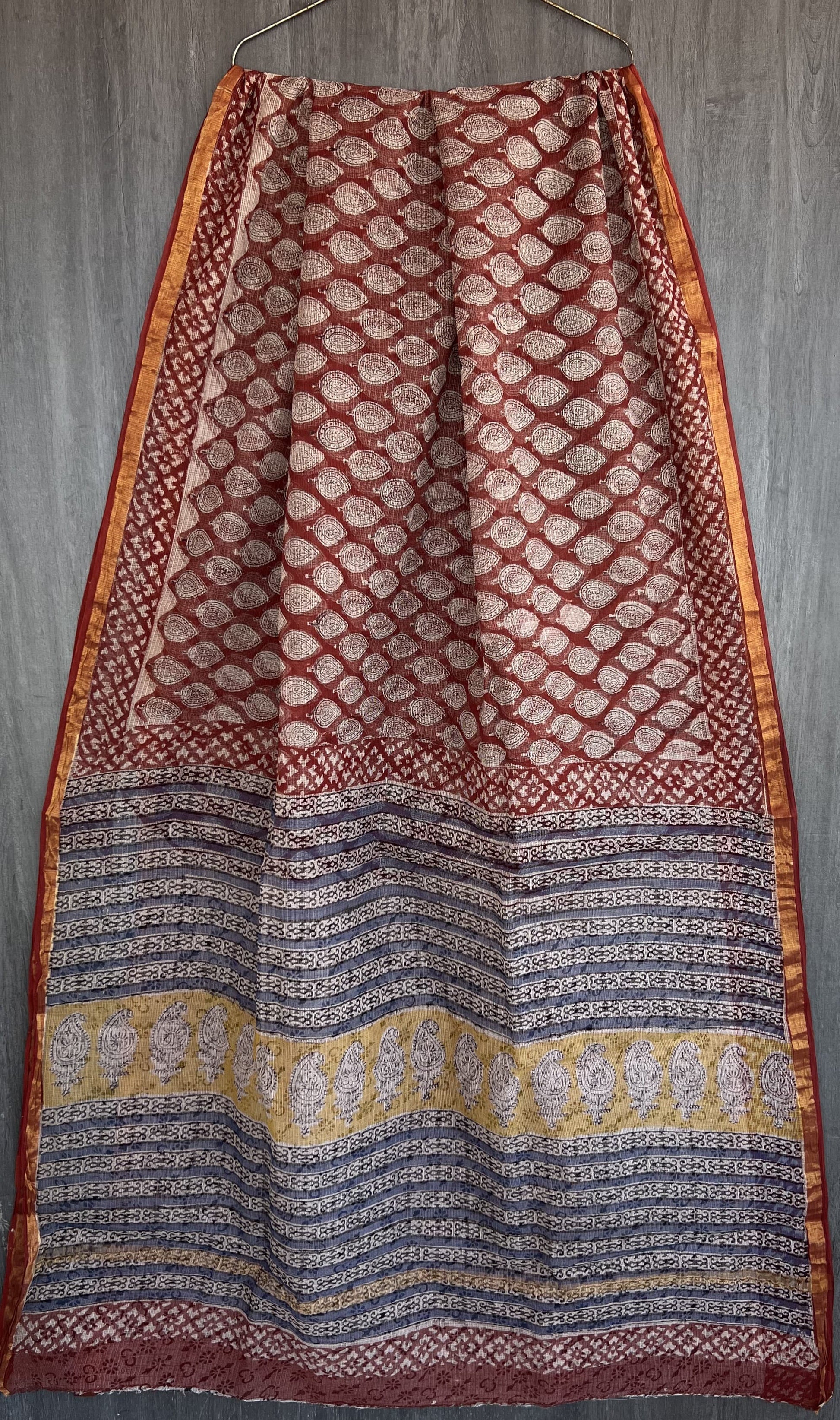 Kota Doria Silk / Cotton Hand Block Printed Saree With Blouse