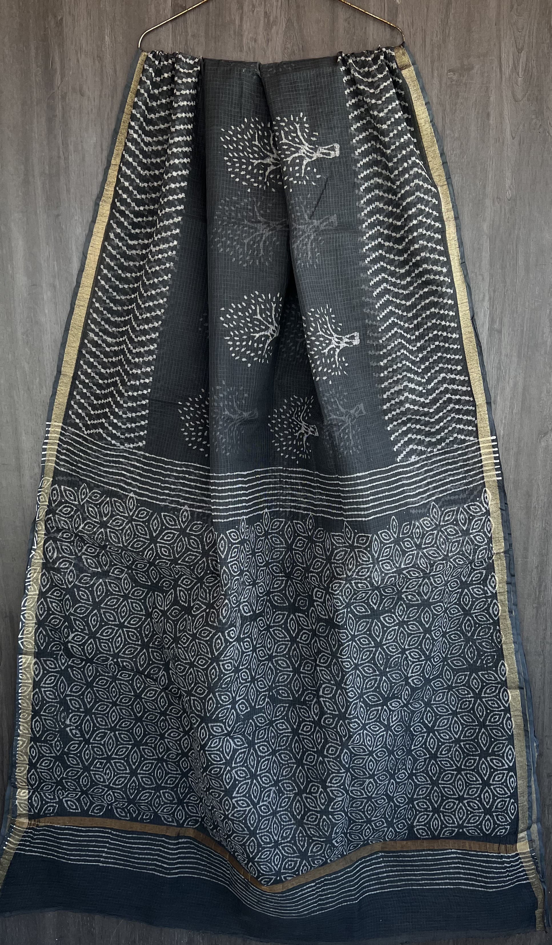 Kota Doria Silk / Cotton Hand Block Printed Saree With Blouse