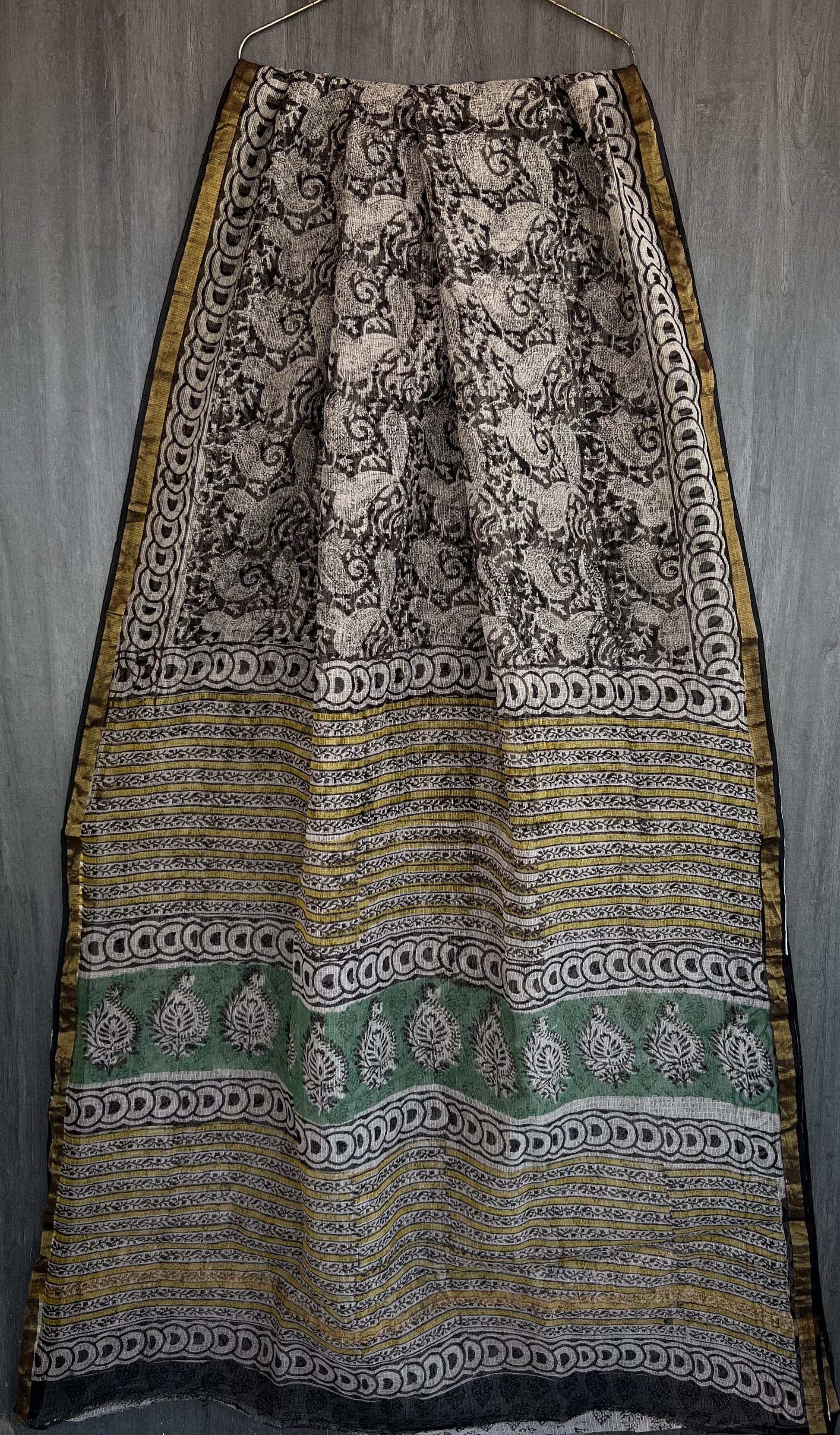 Kota Doria Silk / Cotton Hand Block Printed Saree With Blouse