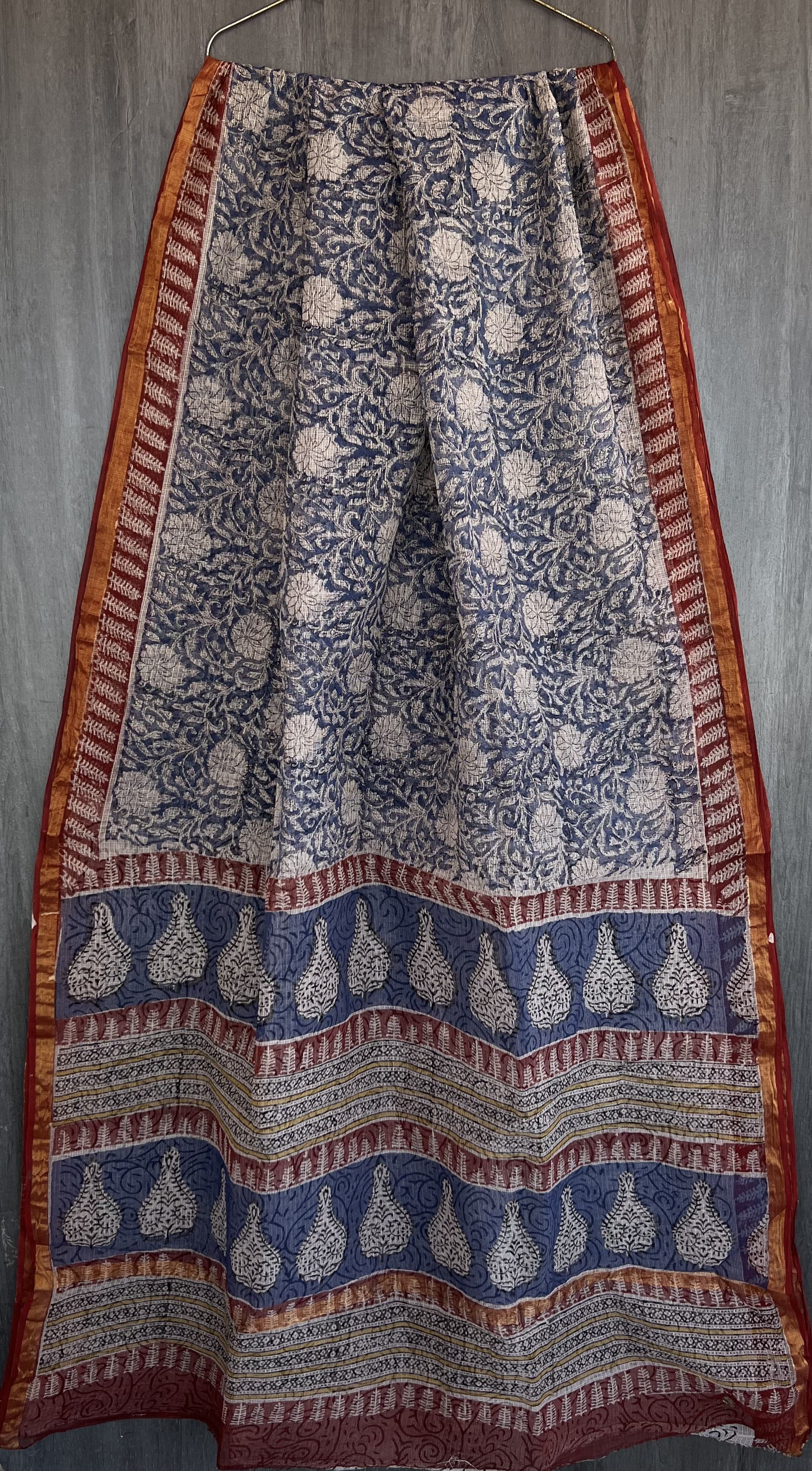 Kota Doria Silk / Cotton Hand Block Printed Saree With Blouse