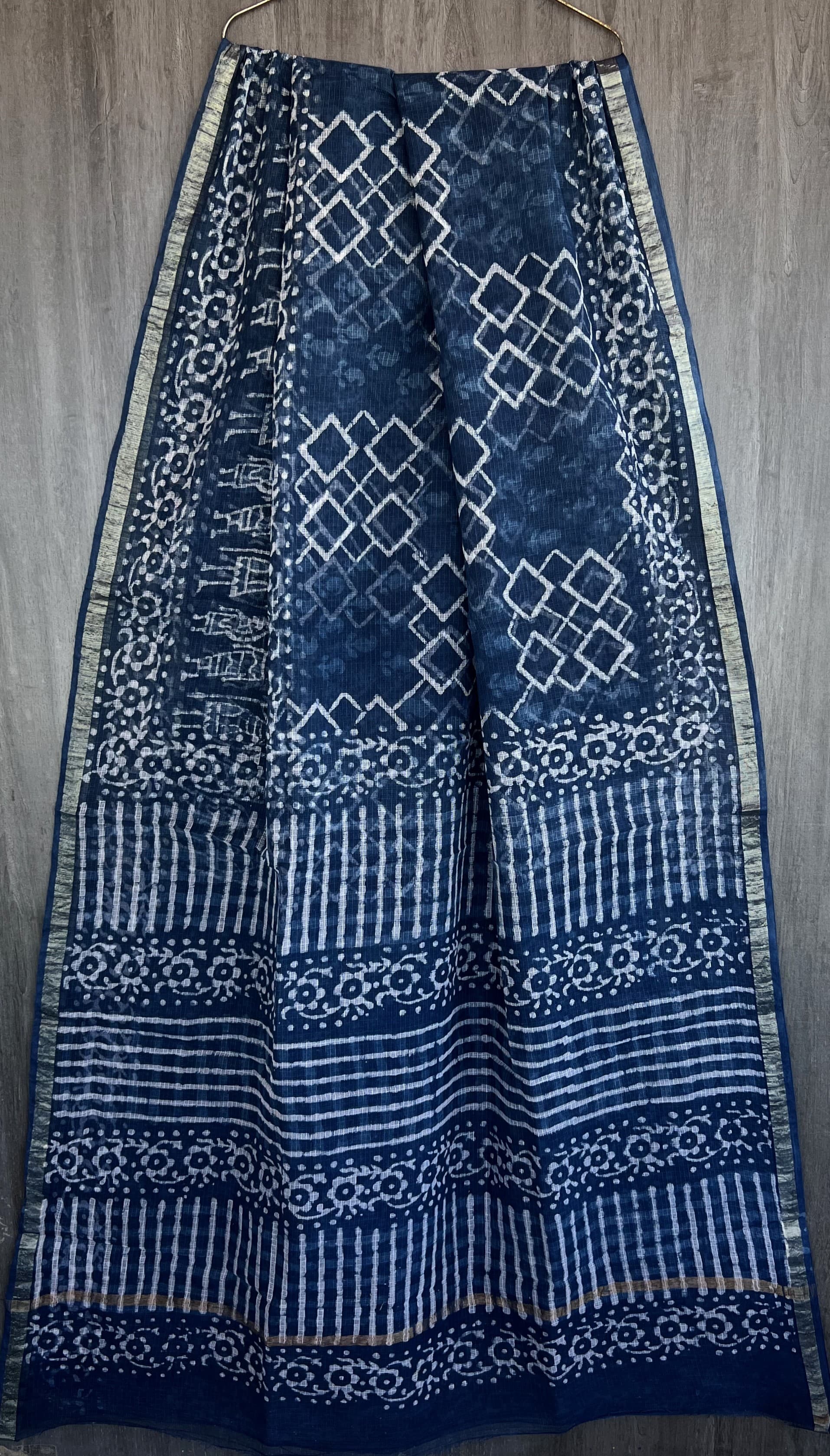 Kota Doria Silk / Cotton Hand Block Printed Saree With Blouse