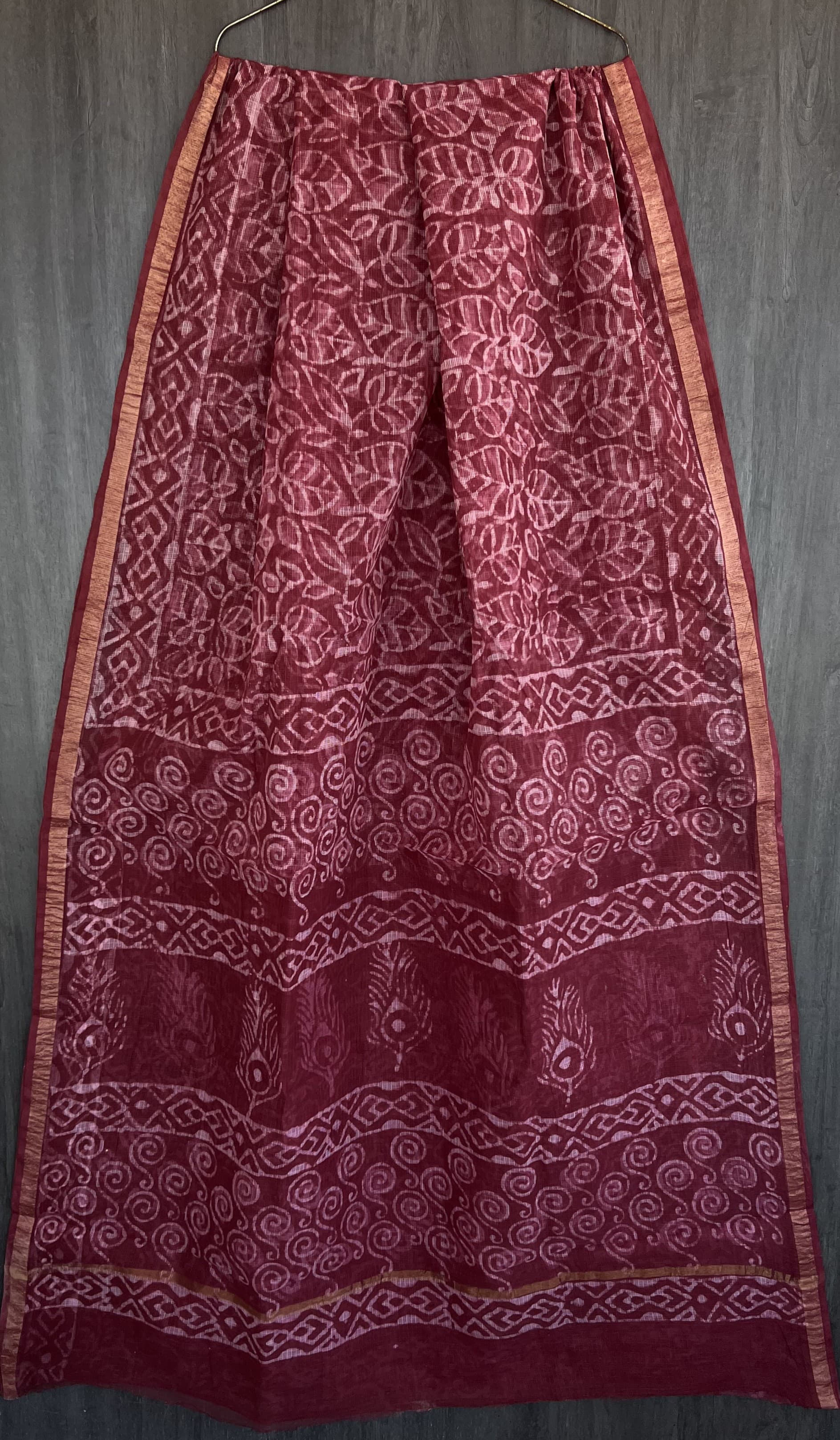 Kota Doria Silk / Cotton Hand Block Printed Saree With Blouse