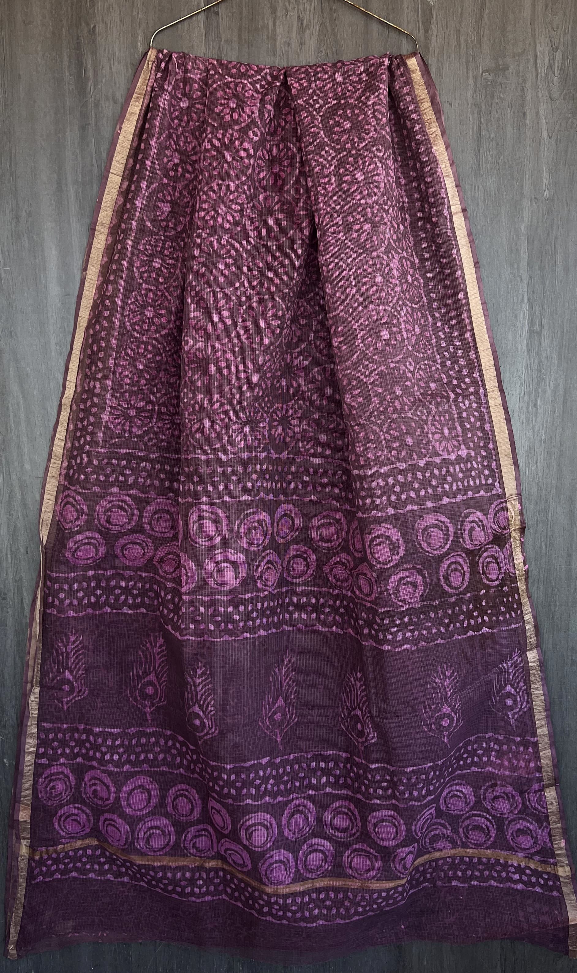 Kota Doria Silk / Cotton Hand Block Printed Saree With Blouse