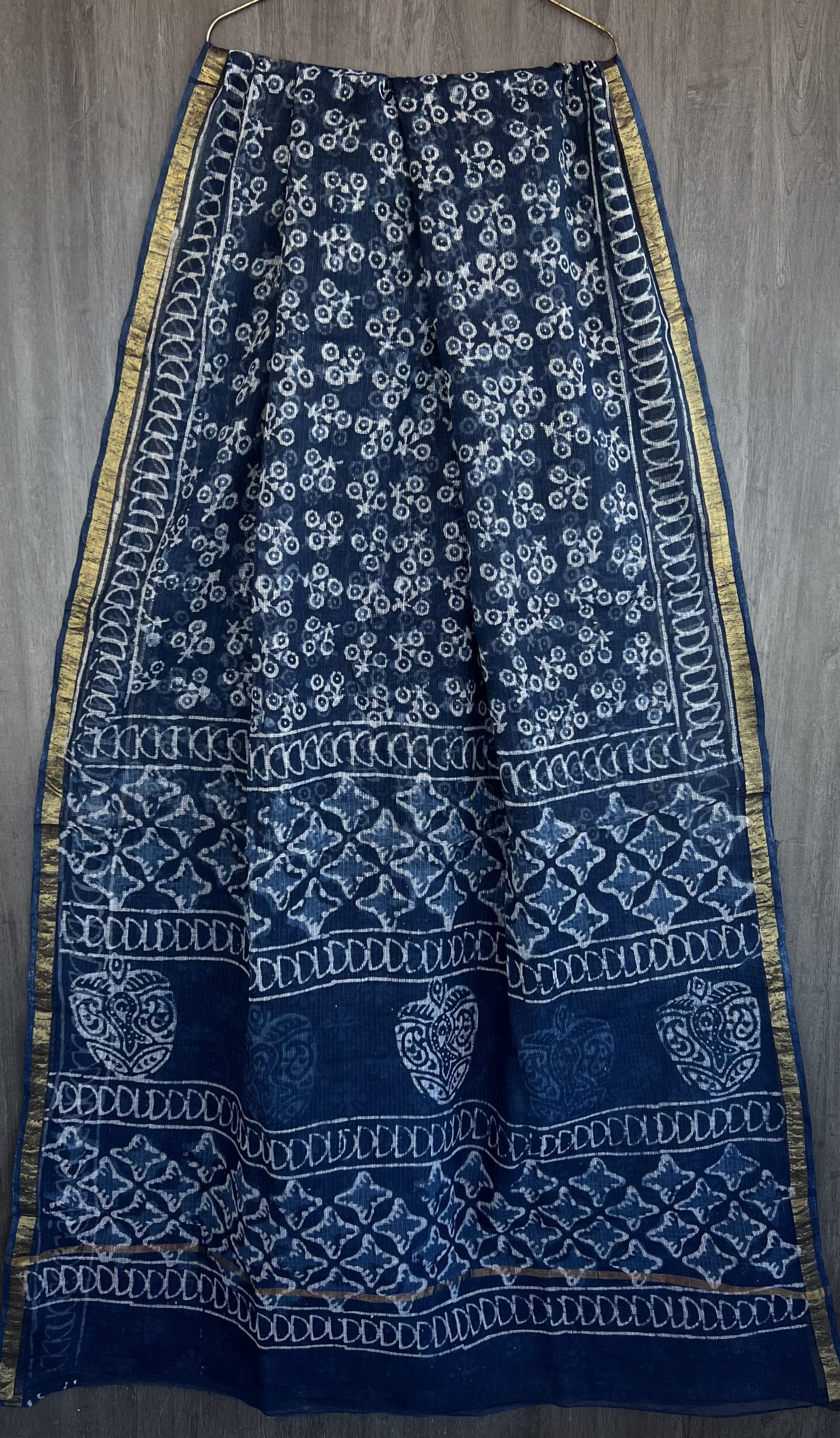 Kota Doria Silk / Cotton Hand Block Printed Saree With Blouse
