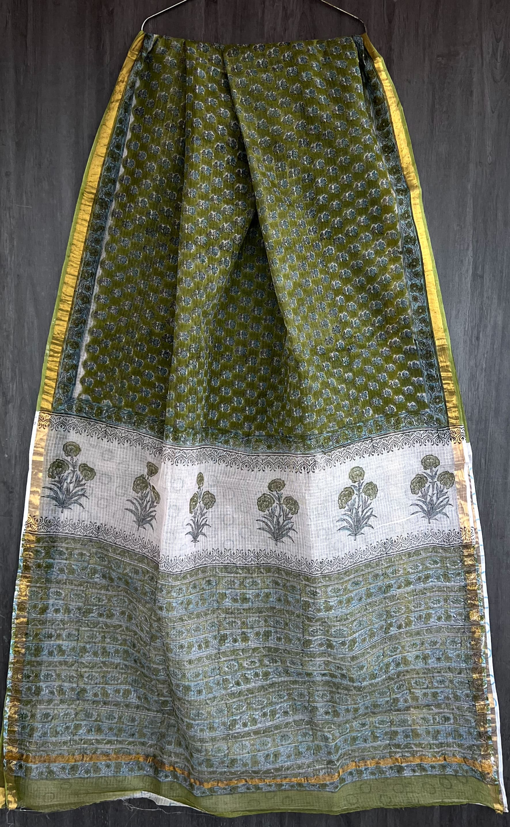 Kota Doria Silk / Cotton Hand Block Printed Saree With Blouse