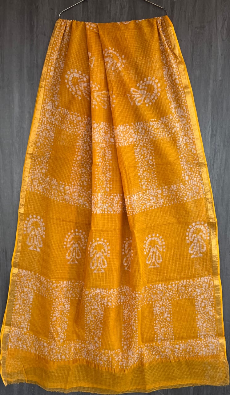 Kota Doria Silk / Cotton Hand Block Printed Saree With Blouse