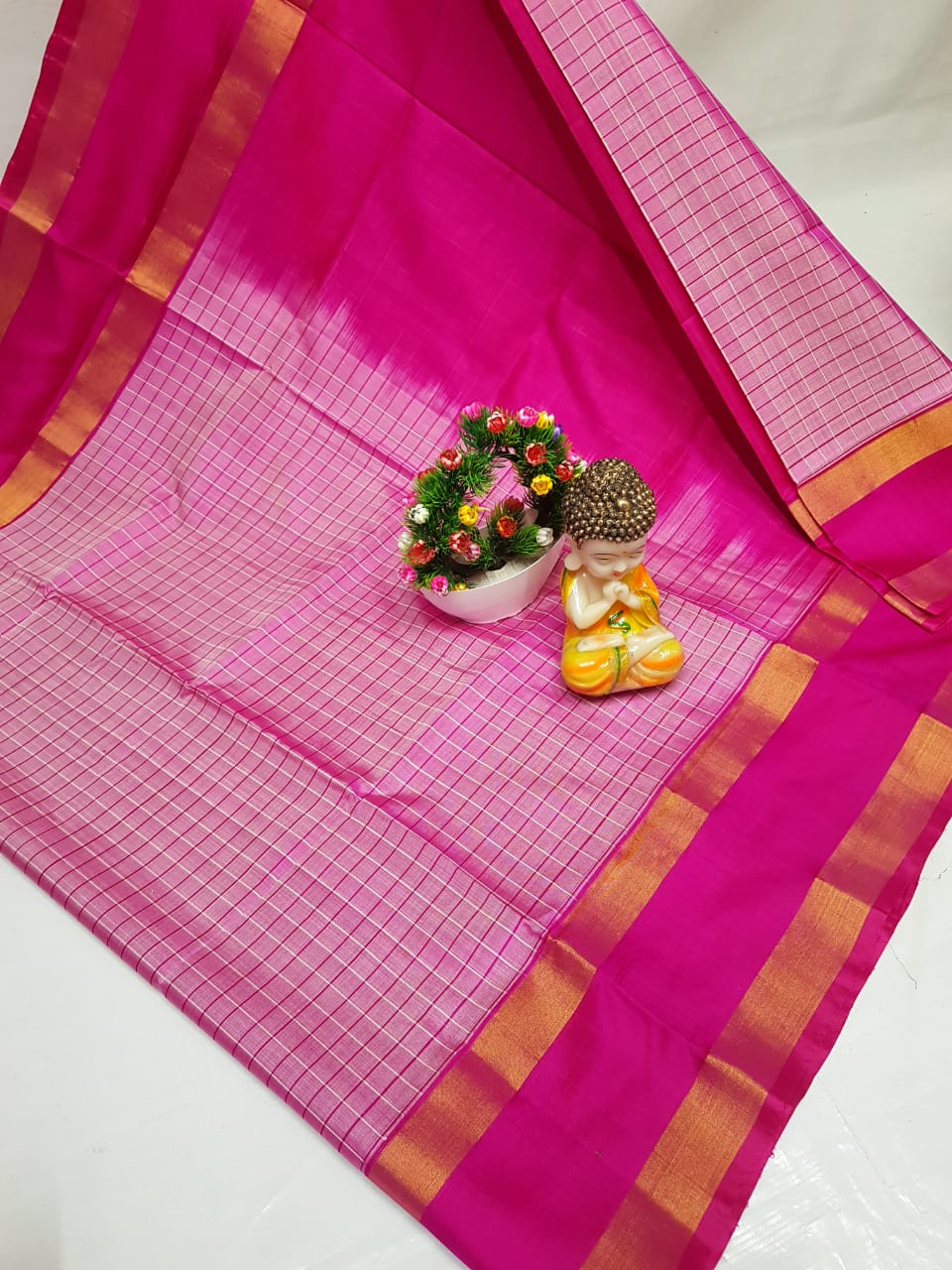 Uppada Pure Silk Checks Design Saree
