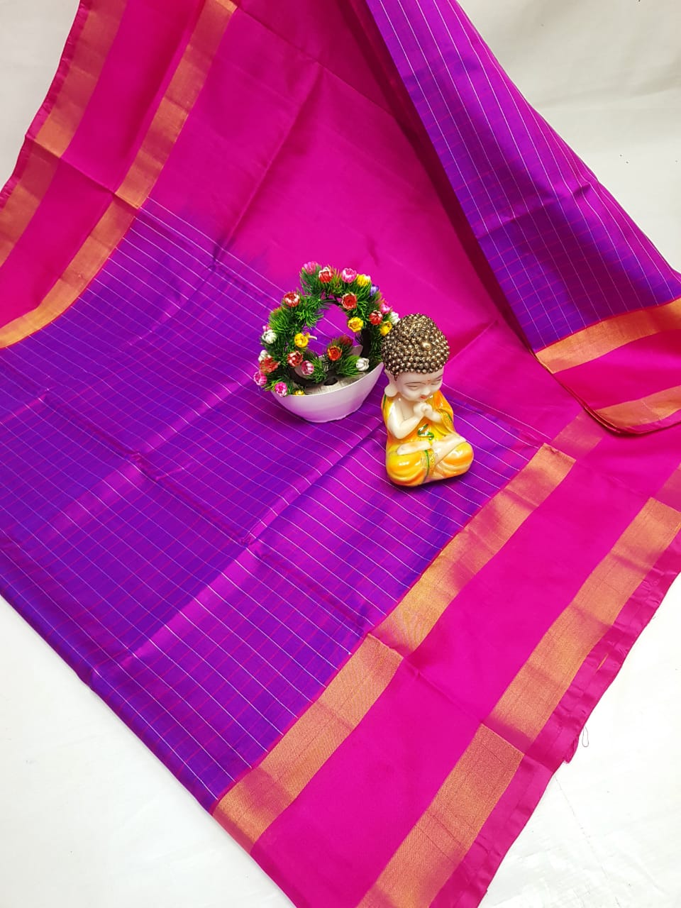 Uppada Pure Silk Checks Design Saree