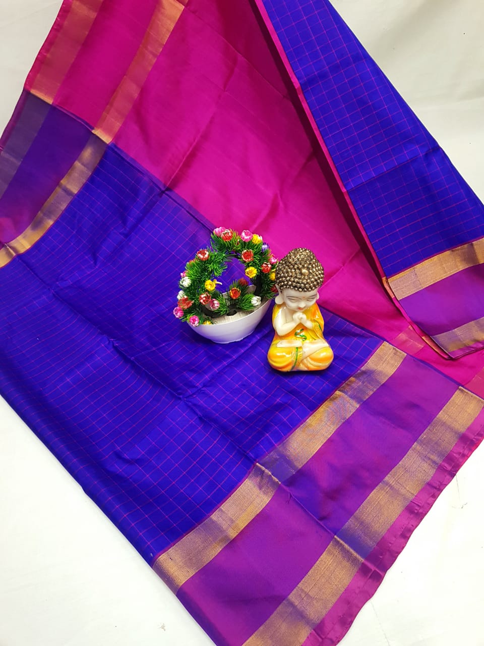 Uppada Pure Silk Checks Design Saree