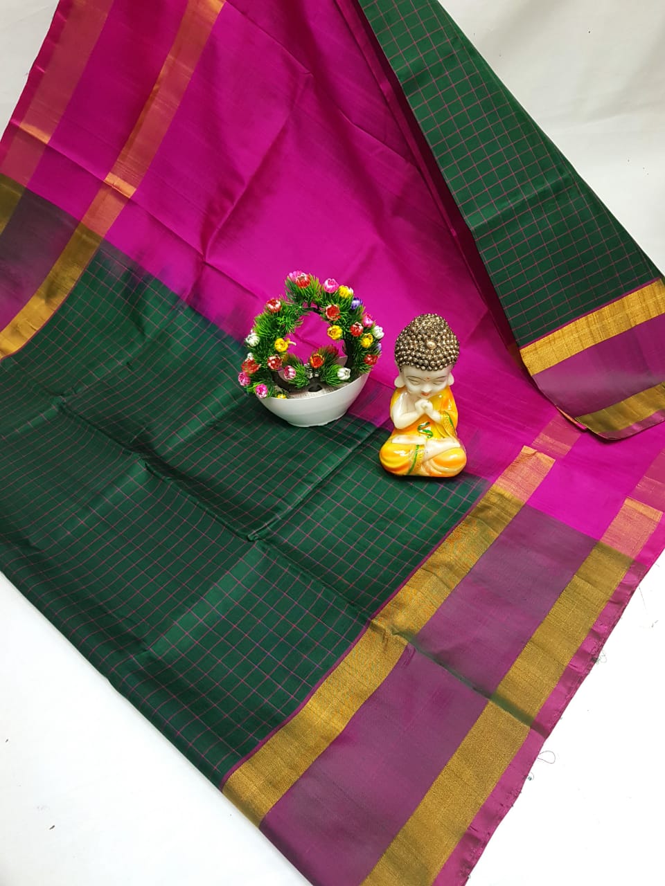Uppada Pure Silk Checks Design Saree