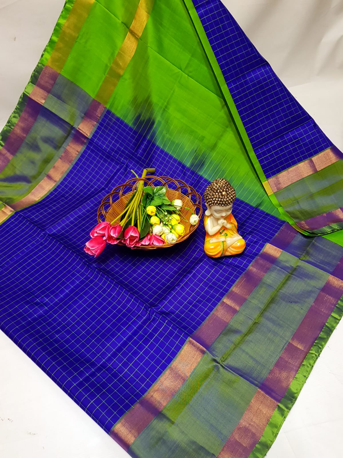 Uppada Pure Silk Checks Design Saree