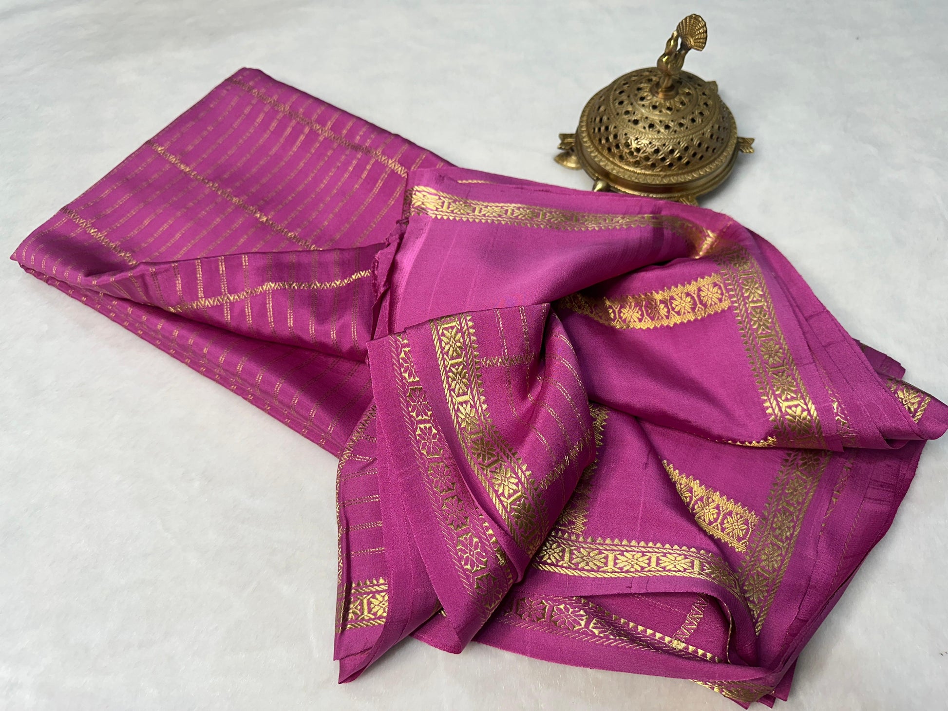Mysore Silk Double Line Horizontal stripes Design Saree