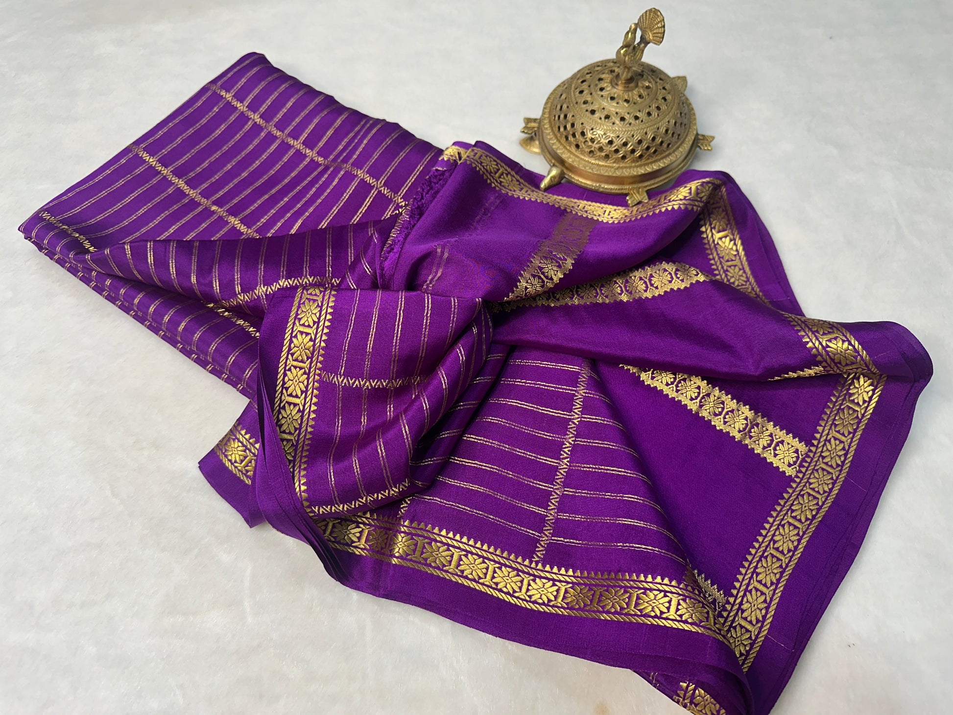 Mysore Silk Double Line Horizontal stripes Design Saree
