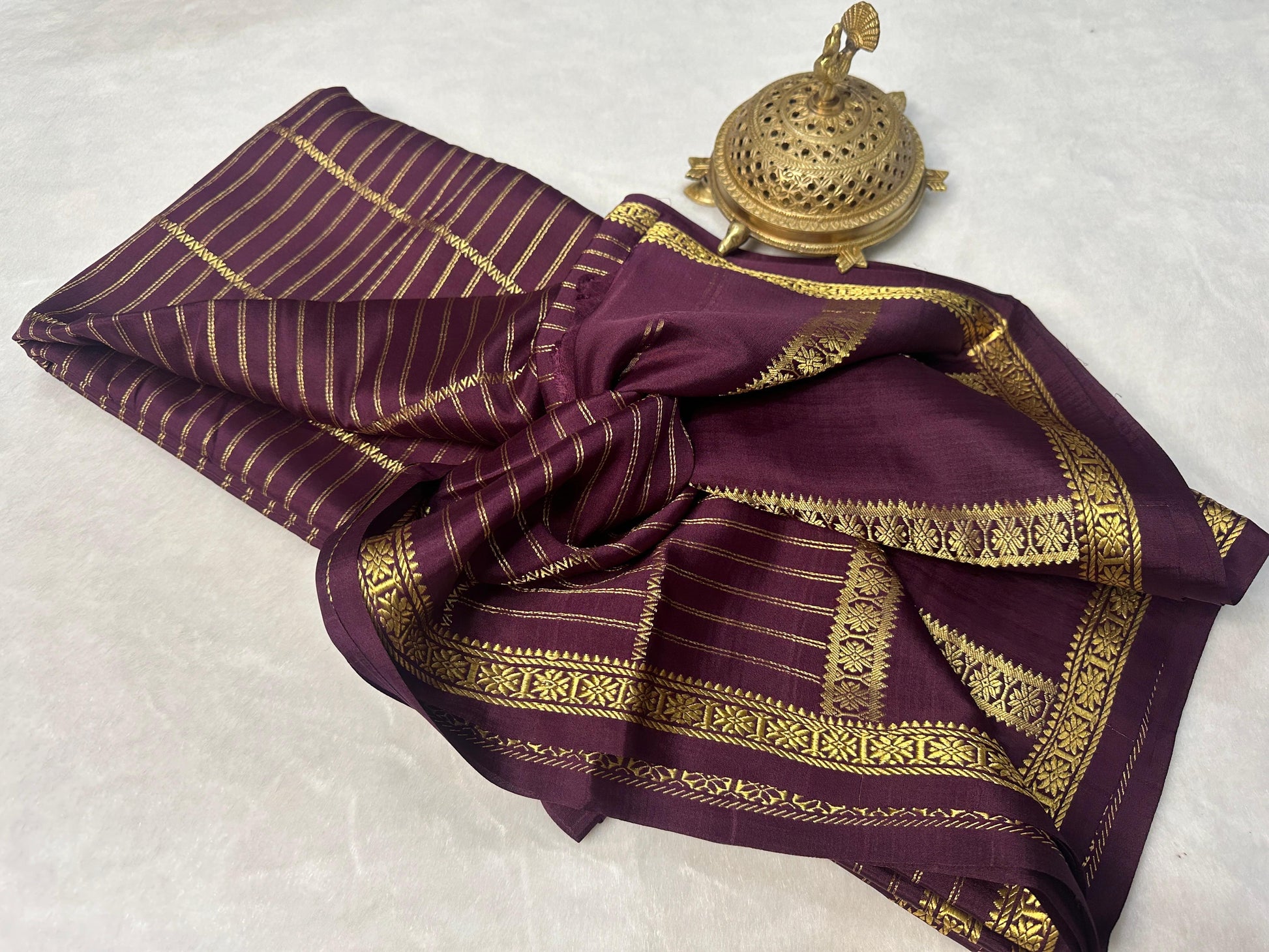 Mysore Silk Double Line Horizontal stripes Design Saree