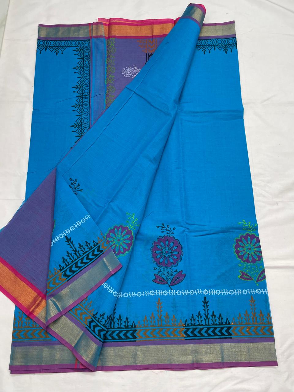 Mangalagiri Cotton Printed Saree With Blouse