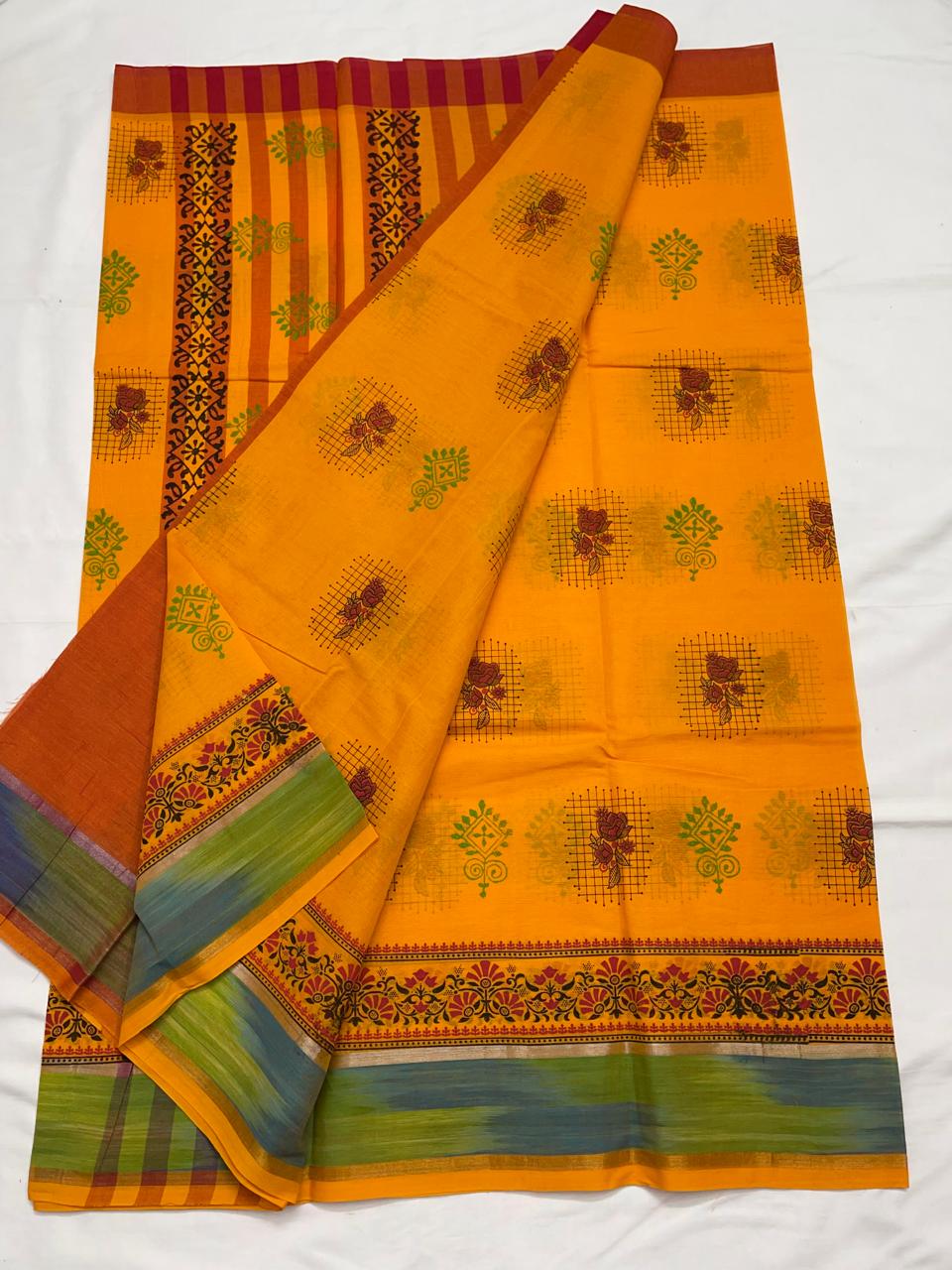 Mangalagiri Cotton Printed Saree With Blouse