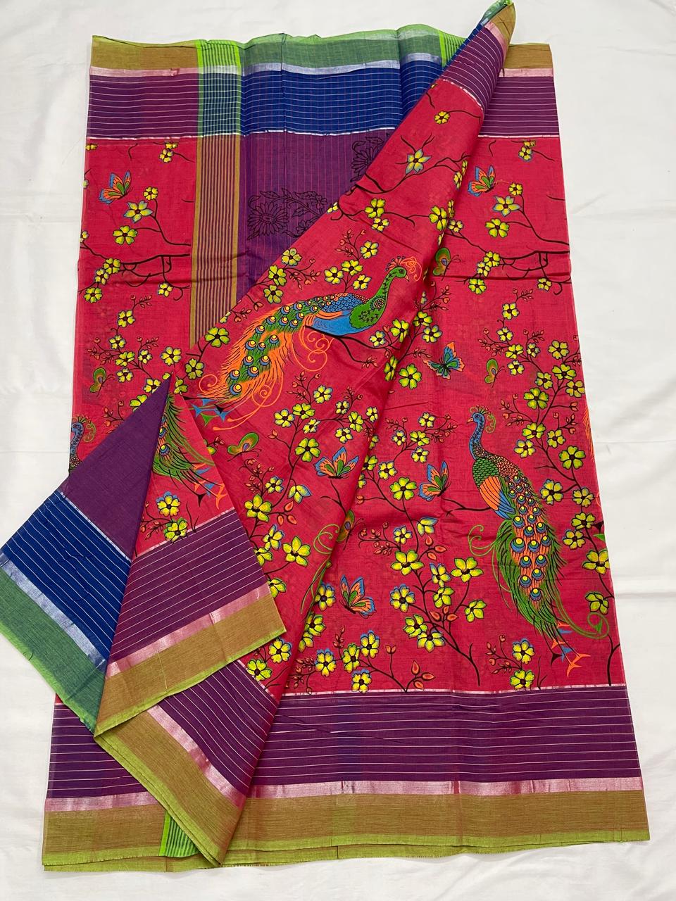 Mangalagiri Cotton Printed Saree With Blouse