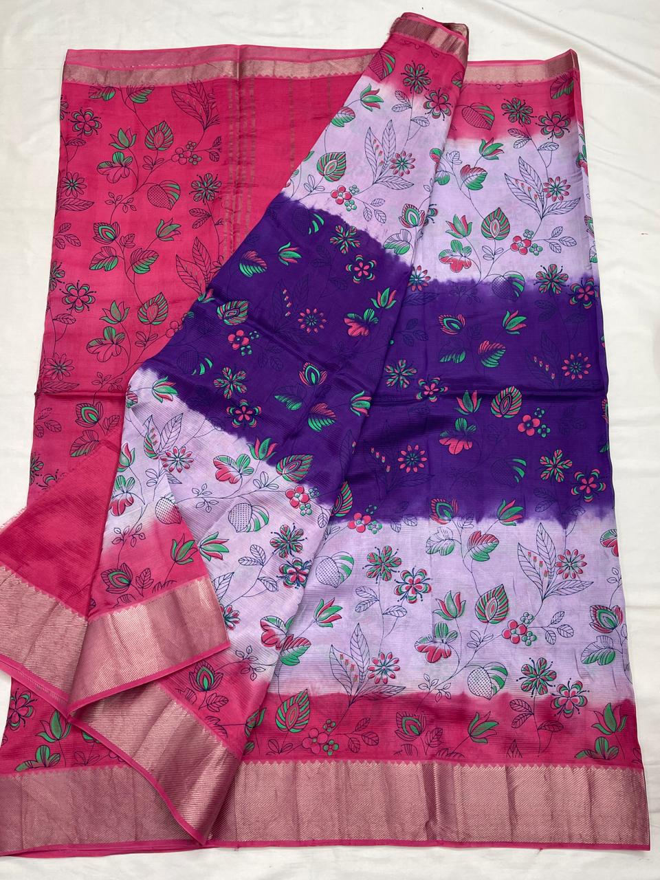 Mangalagiri Silk / Cotton Digital Printed Saree With Blouse