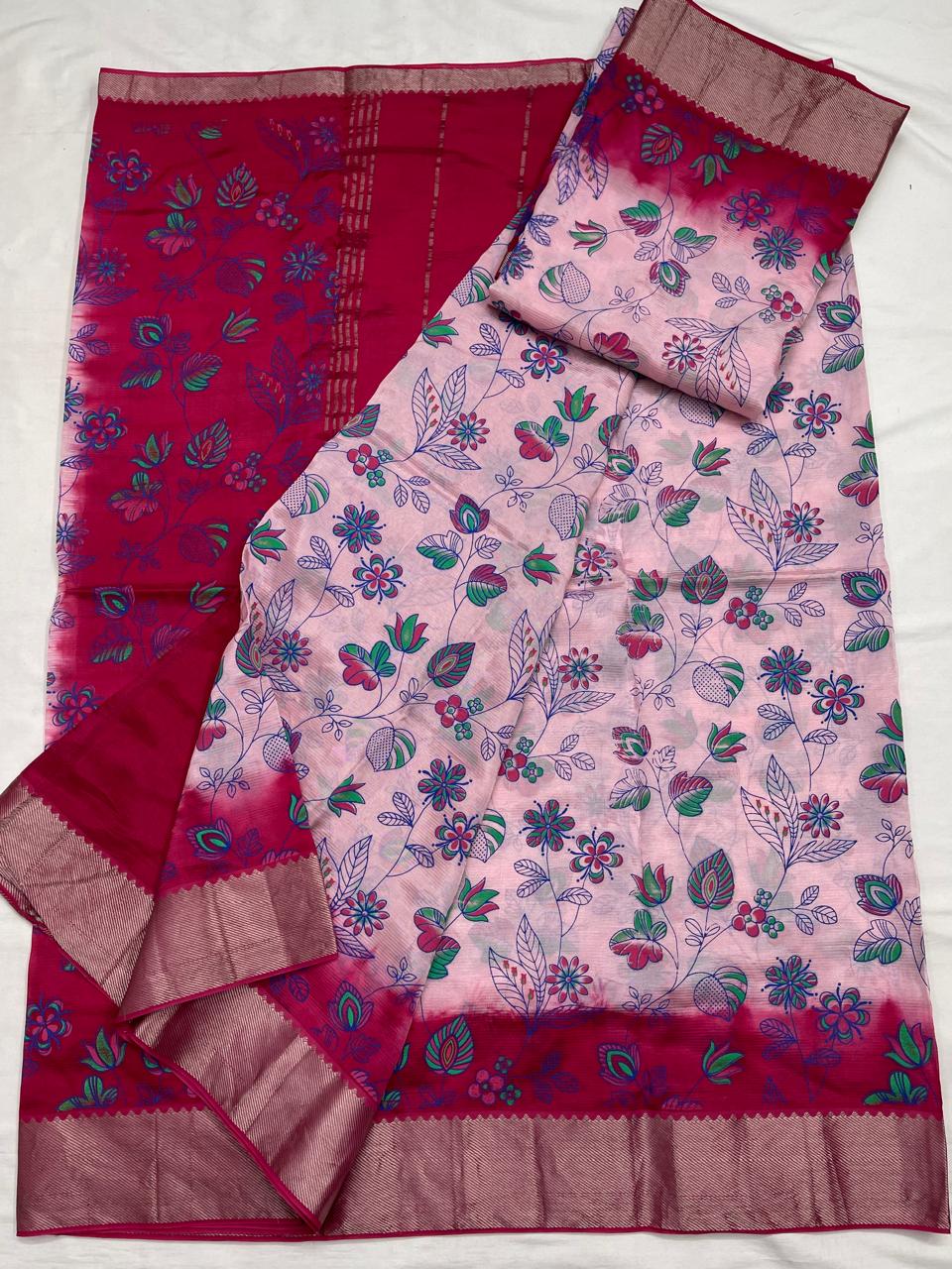 Mangalagiri Silk / Cotton Digital Printed Saree With Blouse