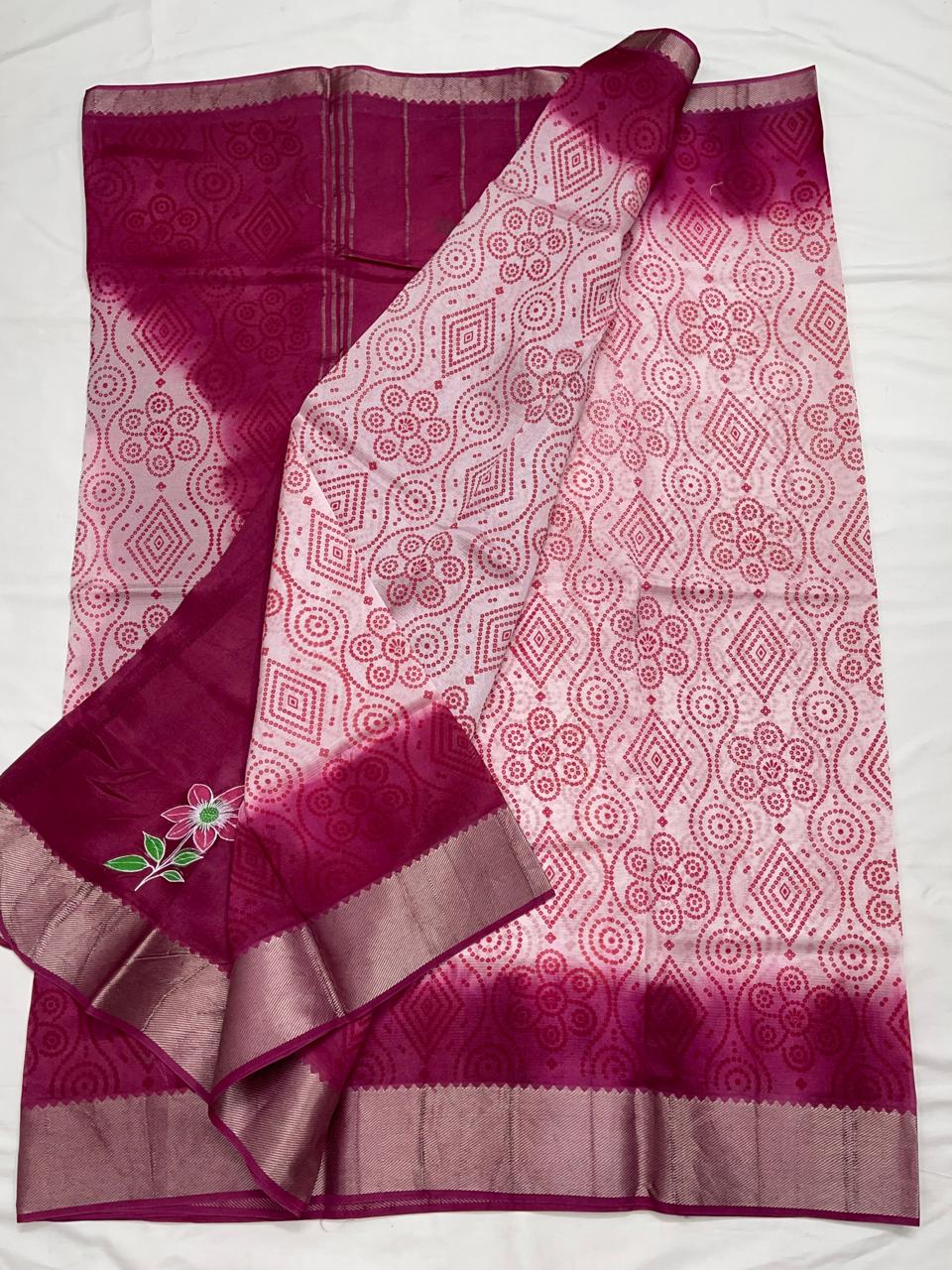 Mangalagiri Silk / Cotton Digital Printed Saree With Blouse