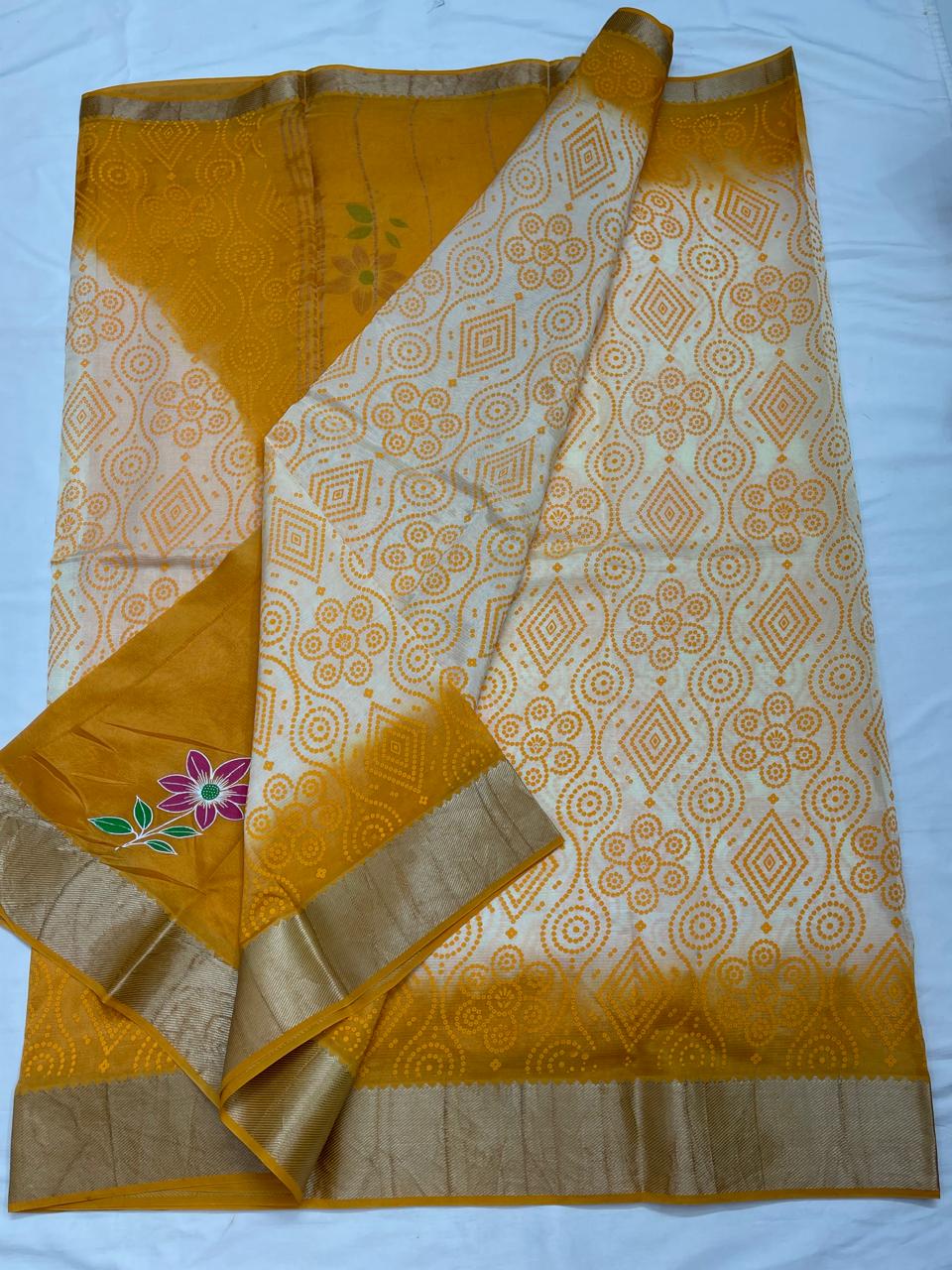 Mangalagiri Silk / Cotton Digital Printed Saree With Blouse