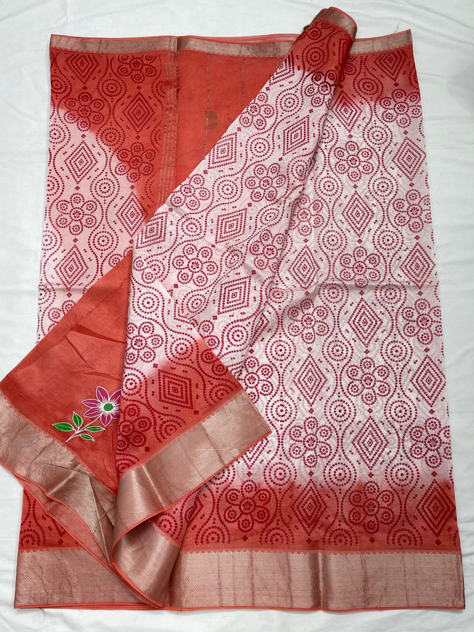 Mangalagiri Silk / Cotton Digital Printed Saree With Blouse