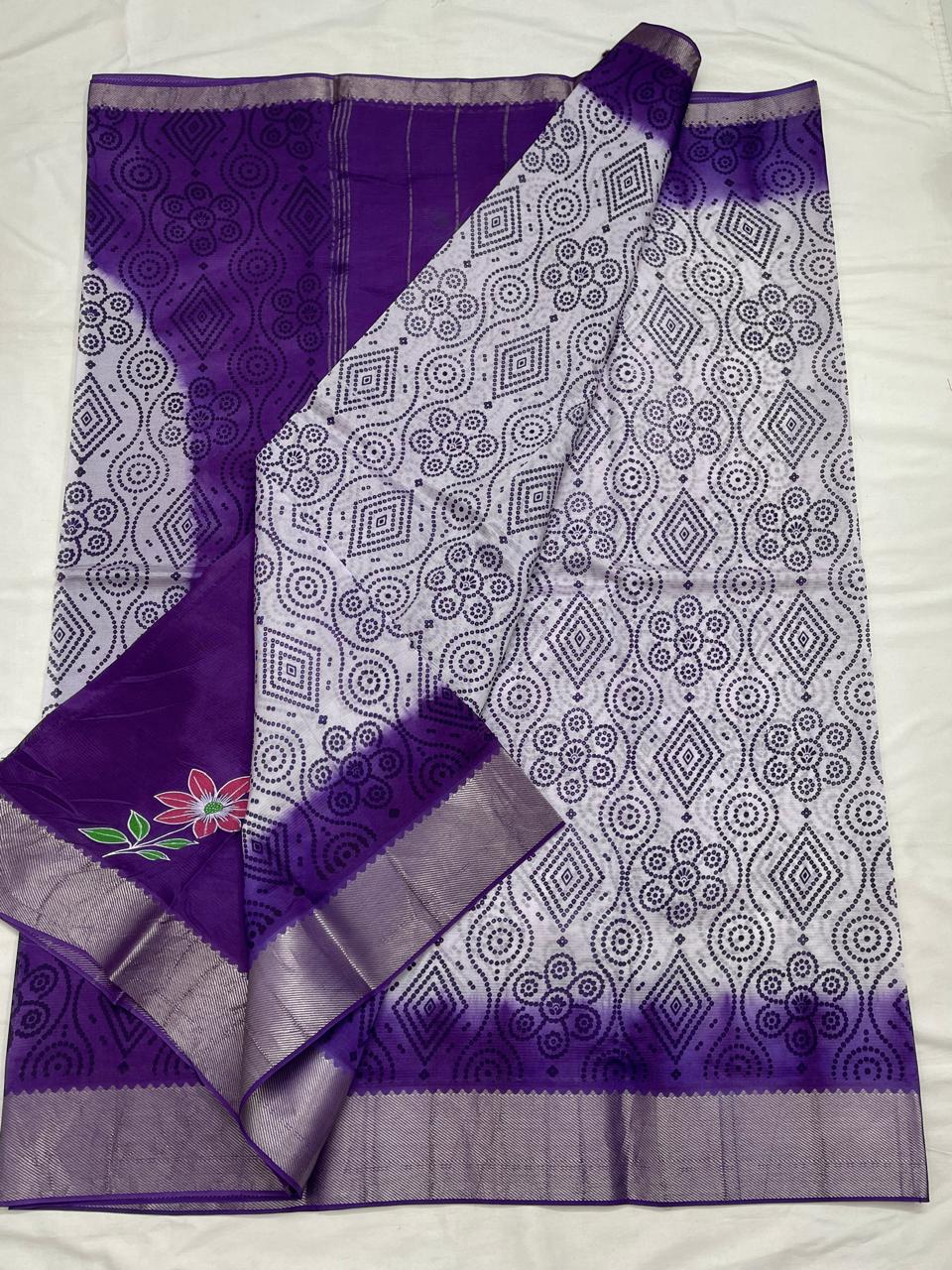 Mangalagiri Silk / Cotton Digital Printed Saree With Blouse
