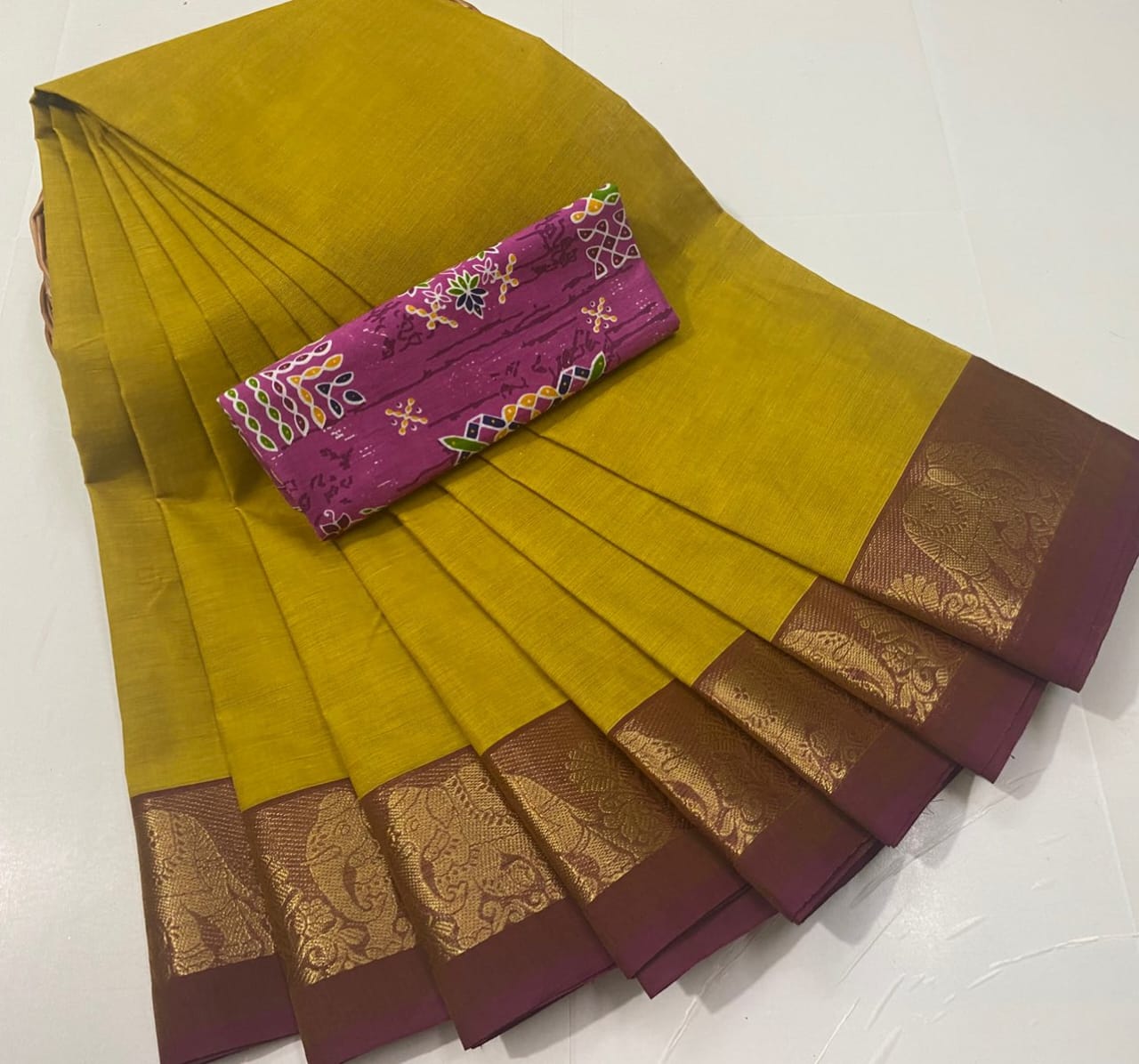 Chettinadu Fancy Cotton Saree Without Running Blouse