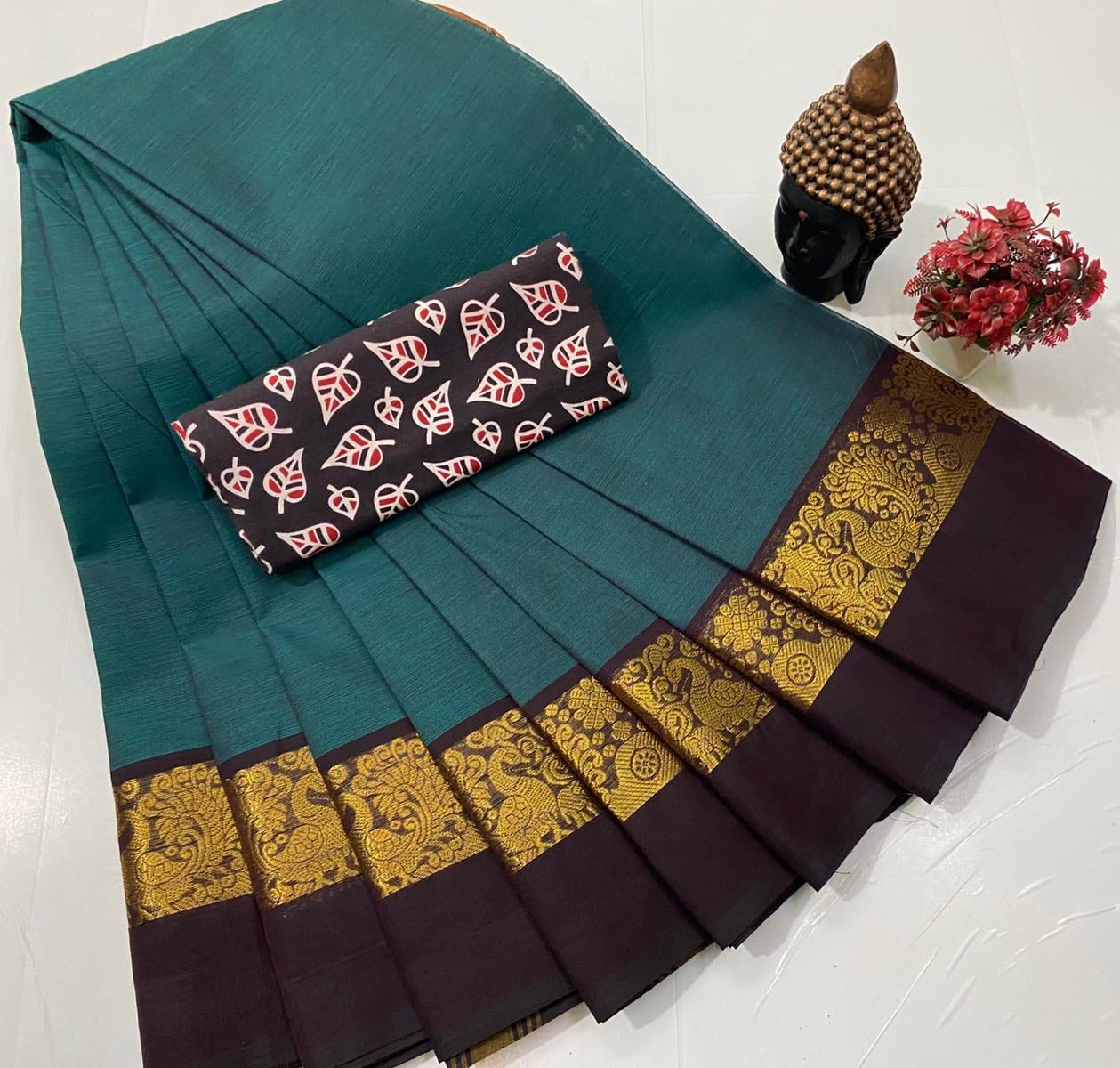 Chettinadu Fancy Cotton Saree Without Running Blouse