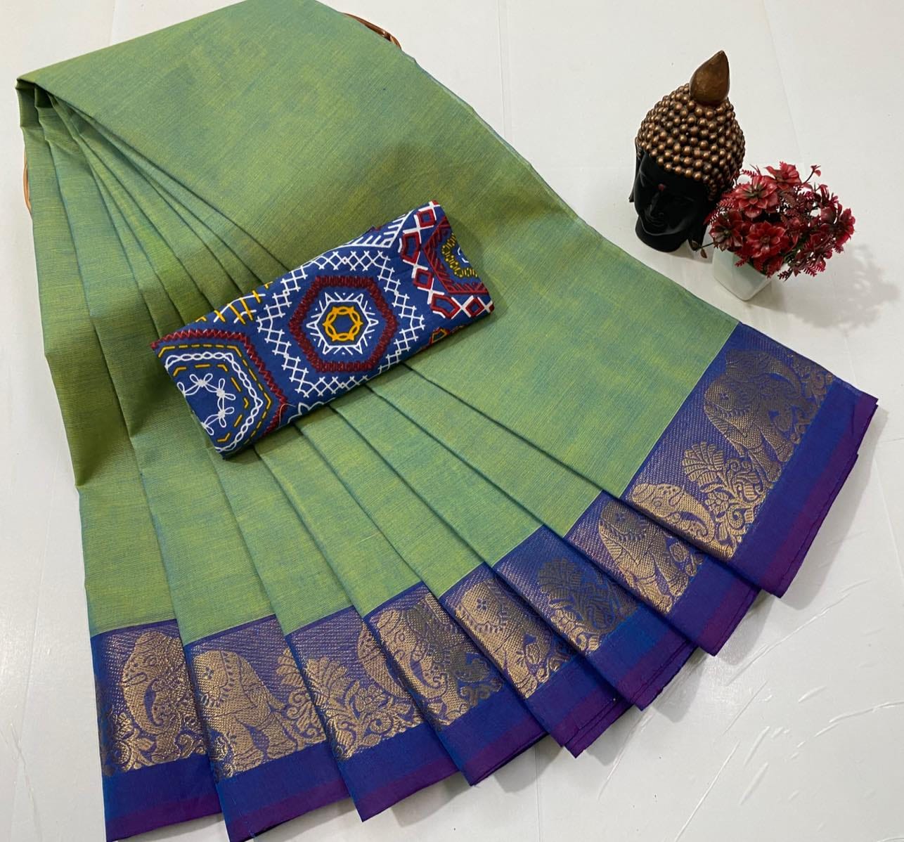 Chettinadu Fancy Cotton Saree Without Running Blouse
