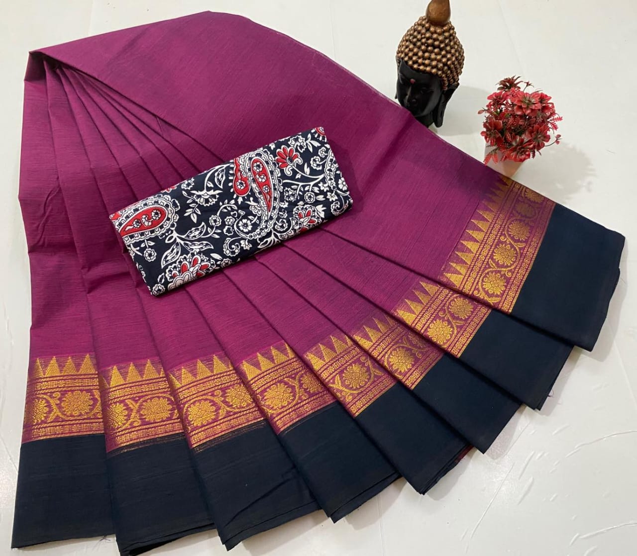 Chettinadu Fancy Cotton Saree Without Running Blouse
