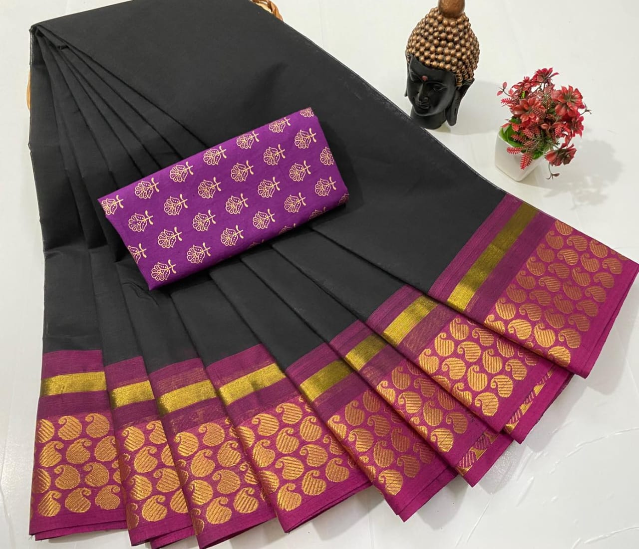 Chettinadu Fancy Cotton Saree Without Running Blouse