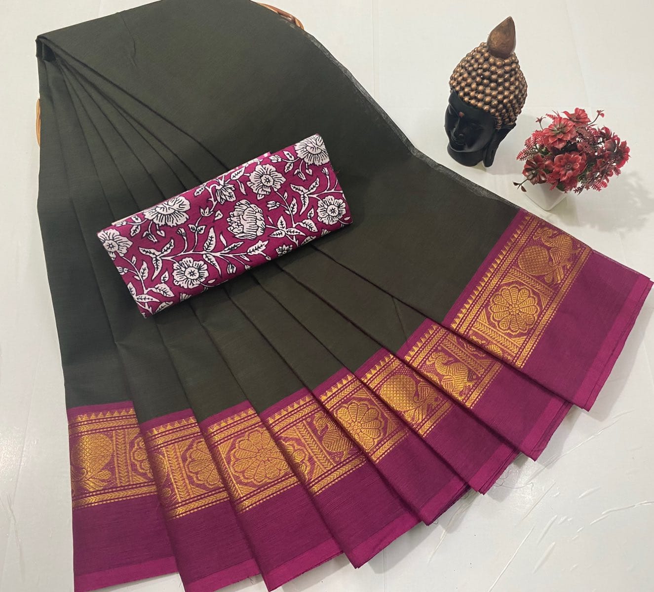Chettinadu Fancy Cotton Saree Without Running Blouse