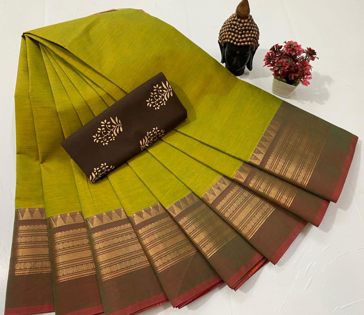 Chettinadu Fancy Cotton Saree Without Running Blouse
