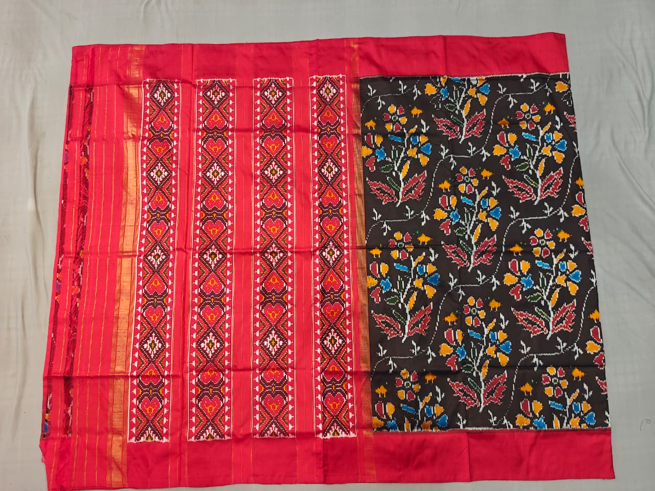Kanchipuram Ikat Double Weaving Silk Saree