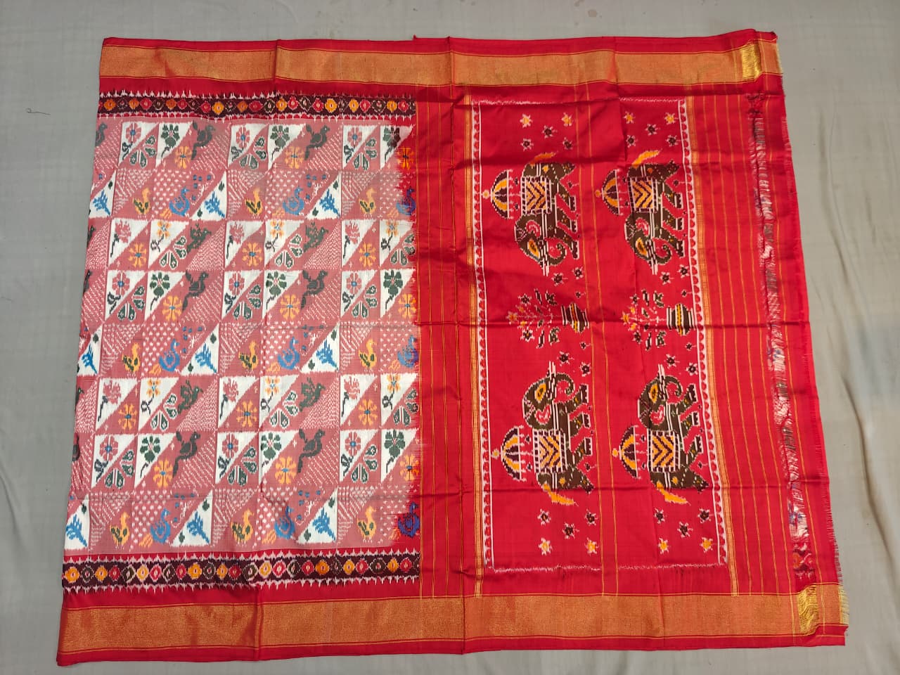 Kanchipuram Ikat Double Weaving Silk Saree