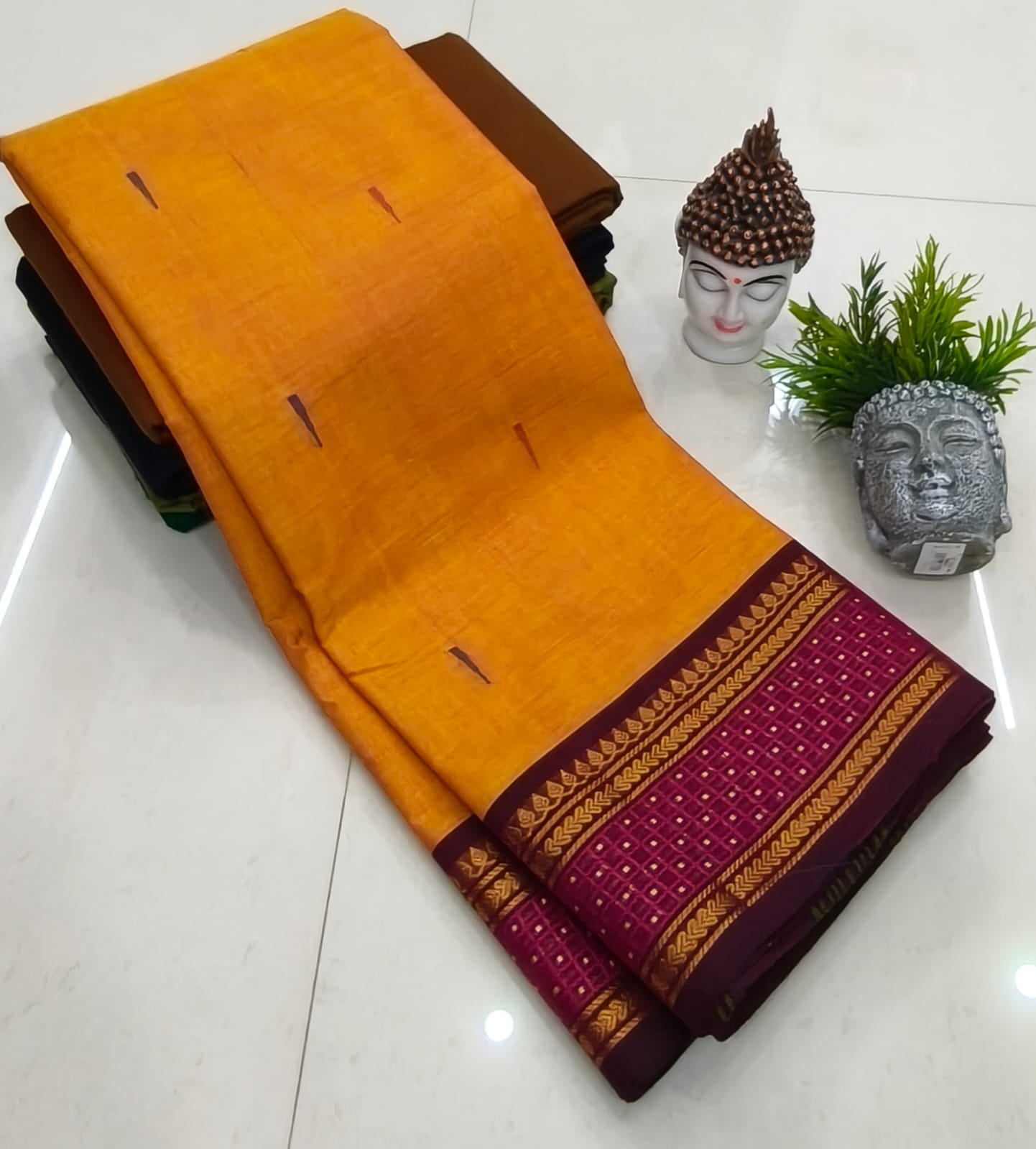 Kanchipuram Fancy Cotton Saree With Running Blouse